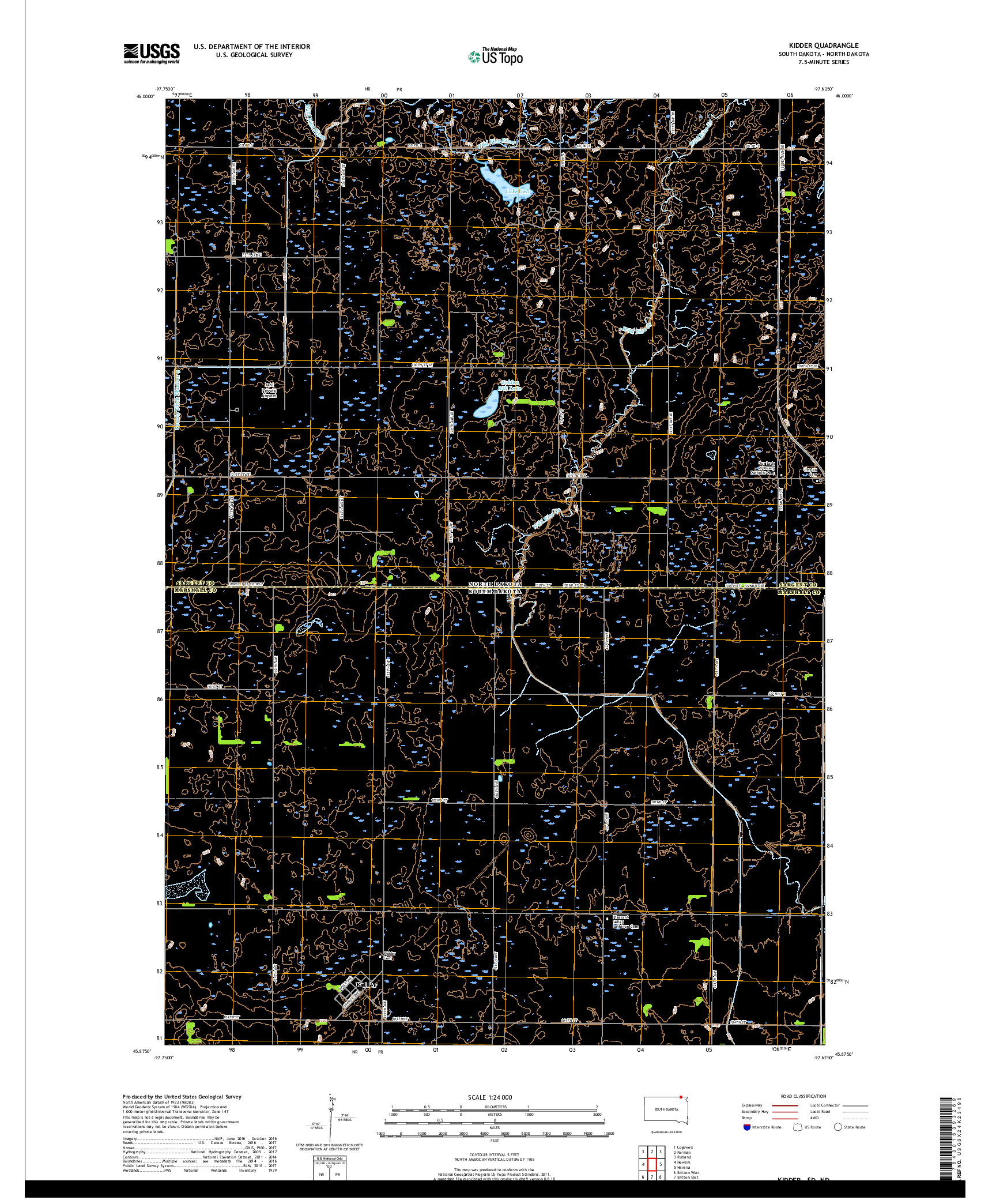 USGS US TOPO 7.5-MINUTE MAP FOR KIDDER, SD,ND 2017