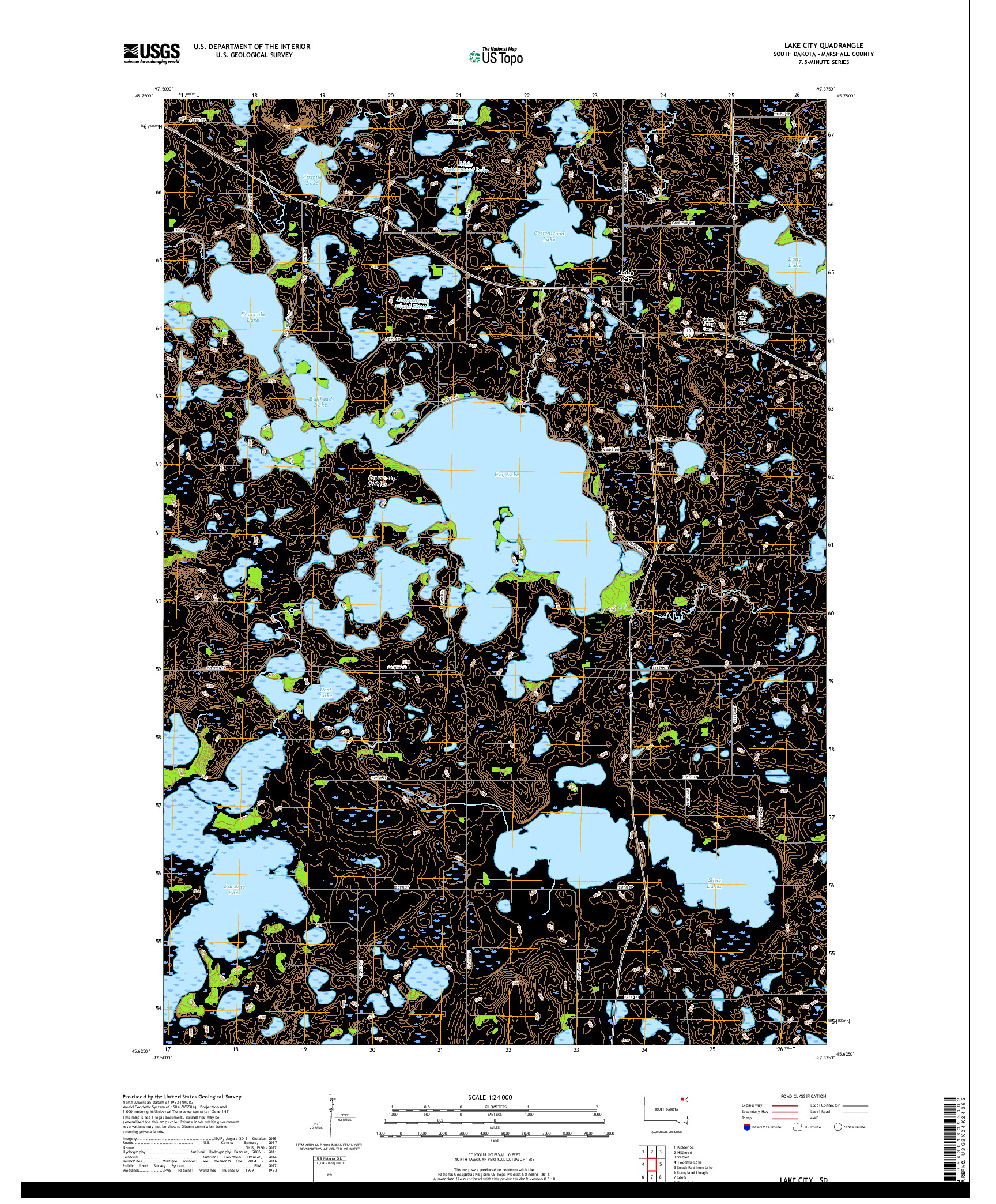 USGS US TOPO 7.5-MINUTE MAP FOR LAKE CITY, SD 2017