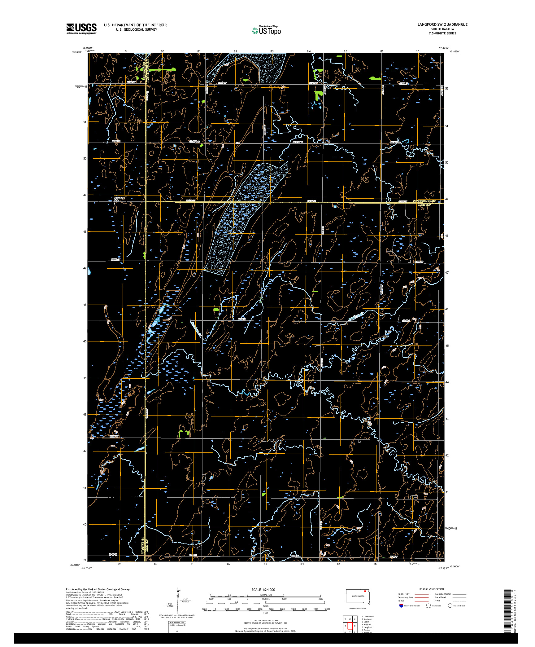 USGS US TOPO 7.5-MINUTE MAP FOR LANGFORD SW, SD 2017