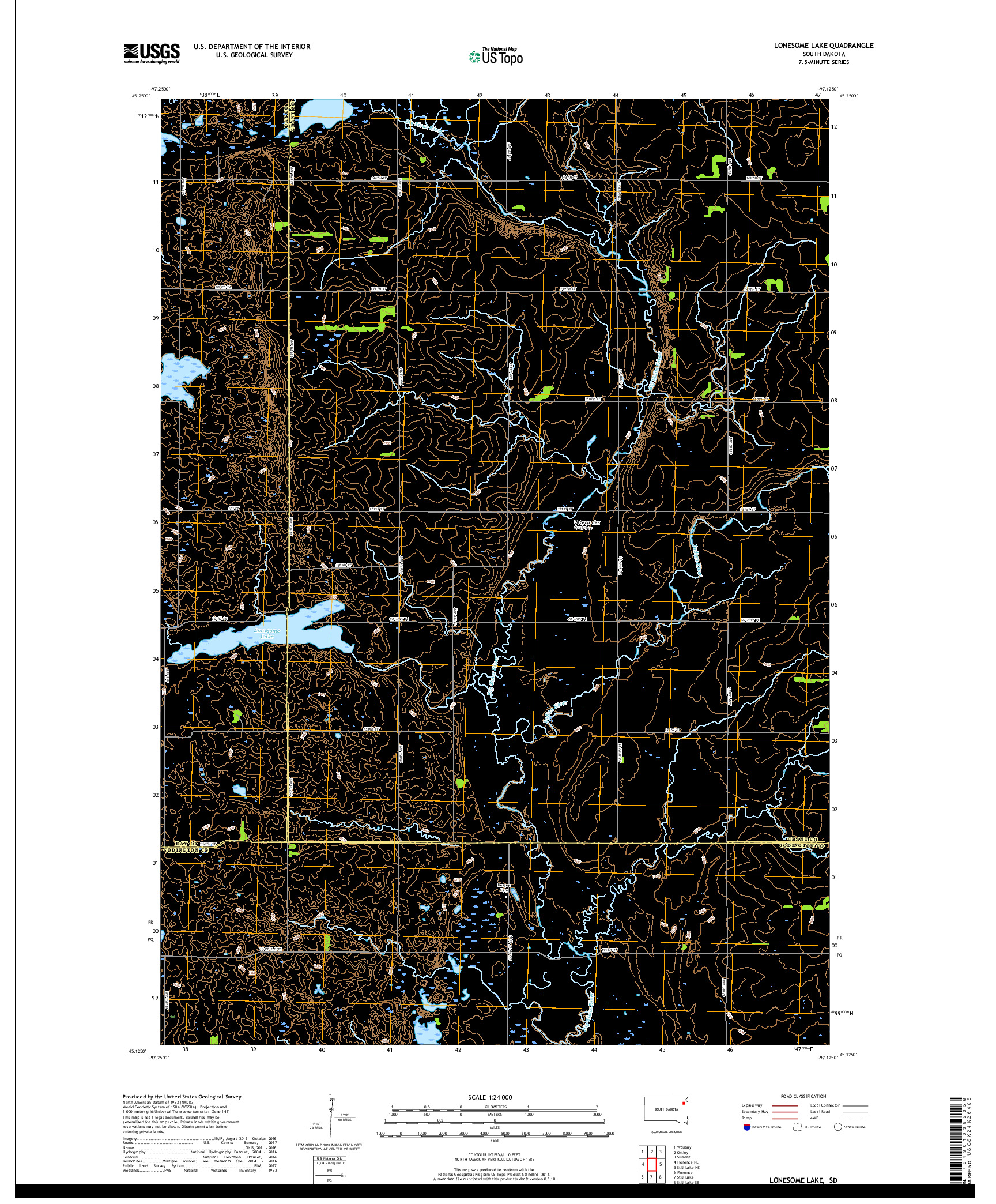 USGS US TOPO 7.5-MINUTE MAP FOR LONESOME LAKE, SD 2017