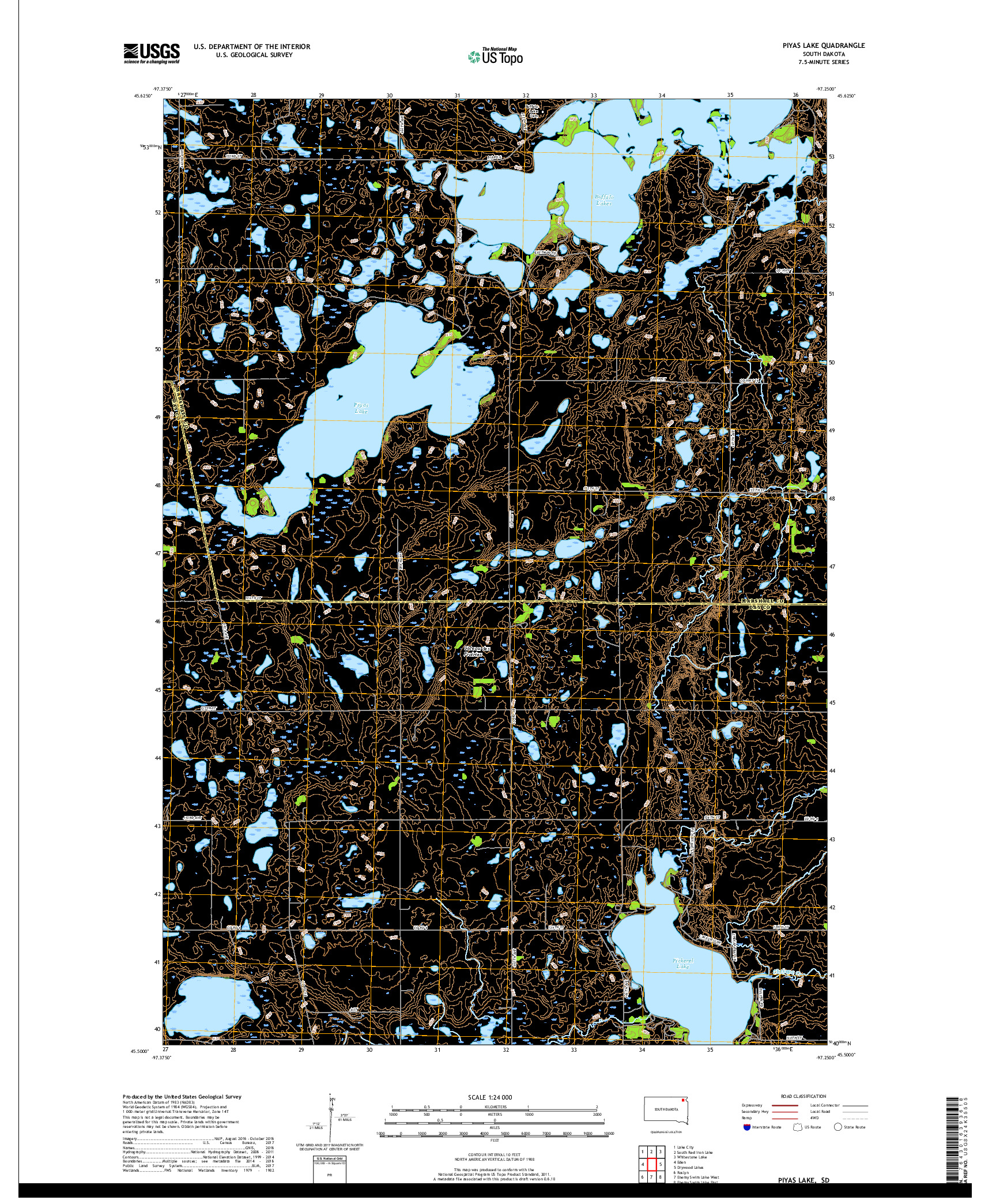 USGS US TOPO 7.5-MINUTE MAP FOR PIYAS LAKE, SD 2017