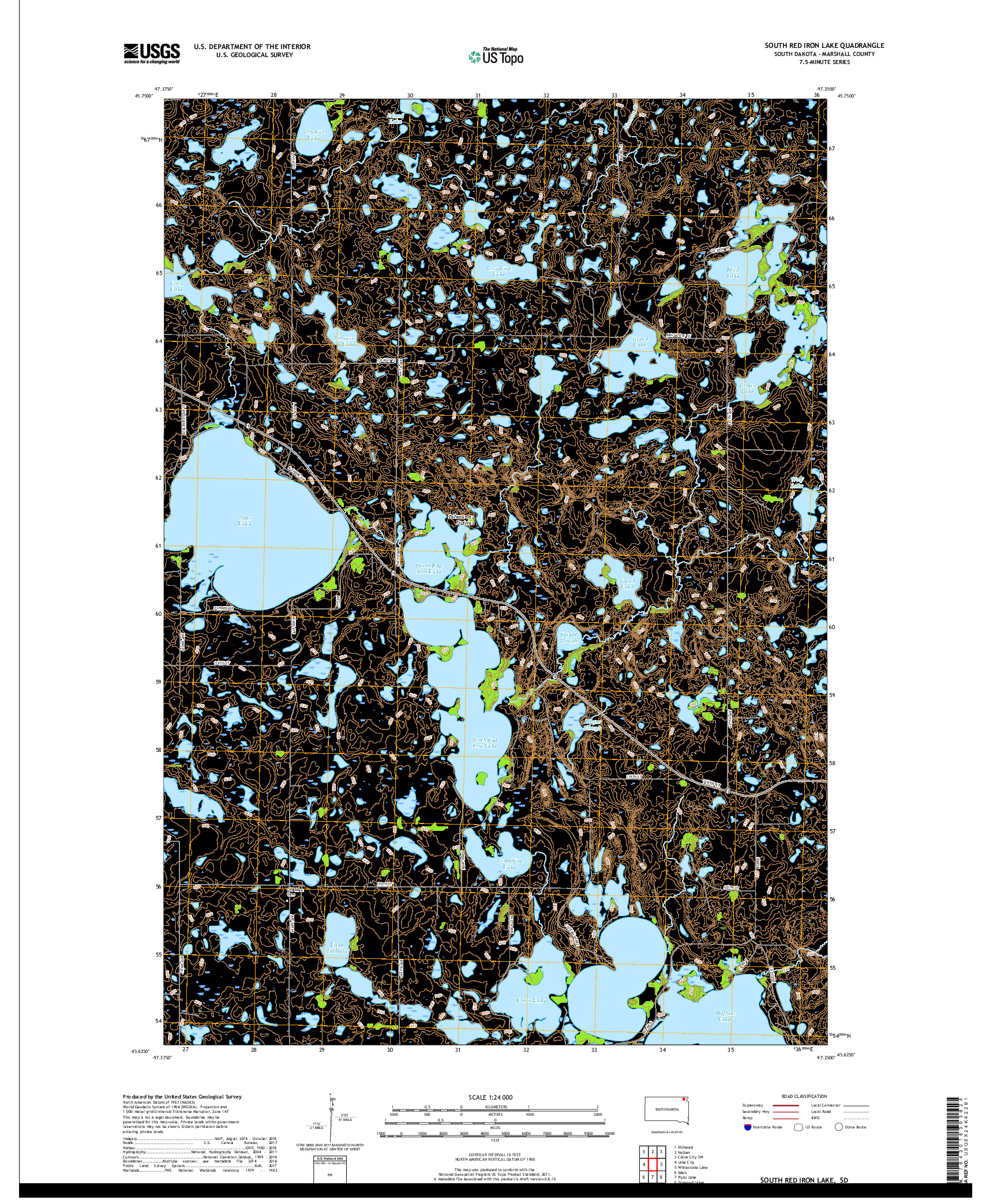 USGS US TOPO 7.5-MINUTE MAP FOR SOUTH RED IRON LAKE, SD 2017