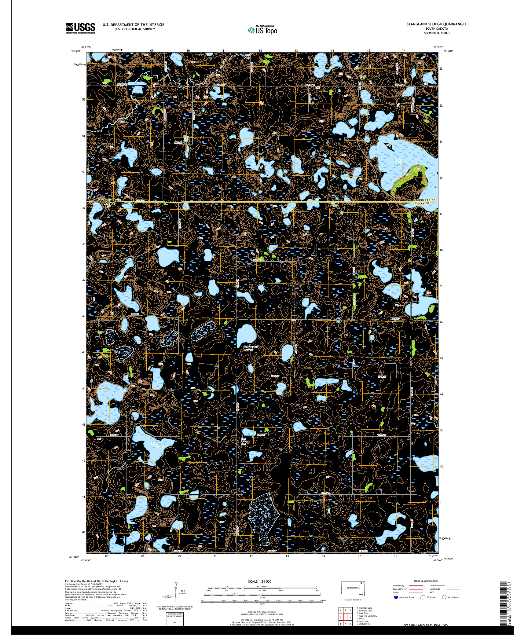 USGS US TOPO 7.5-MINUTE MAP FOR STANGLAND SLOUGH, SD 2017