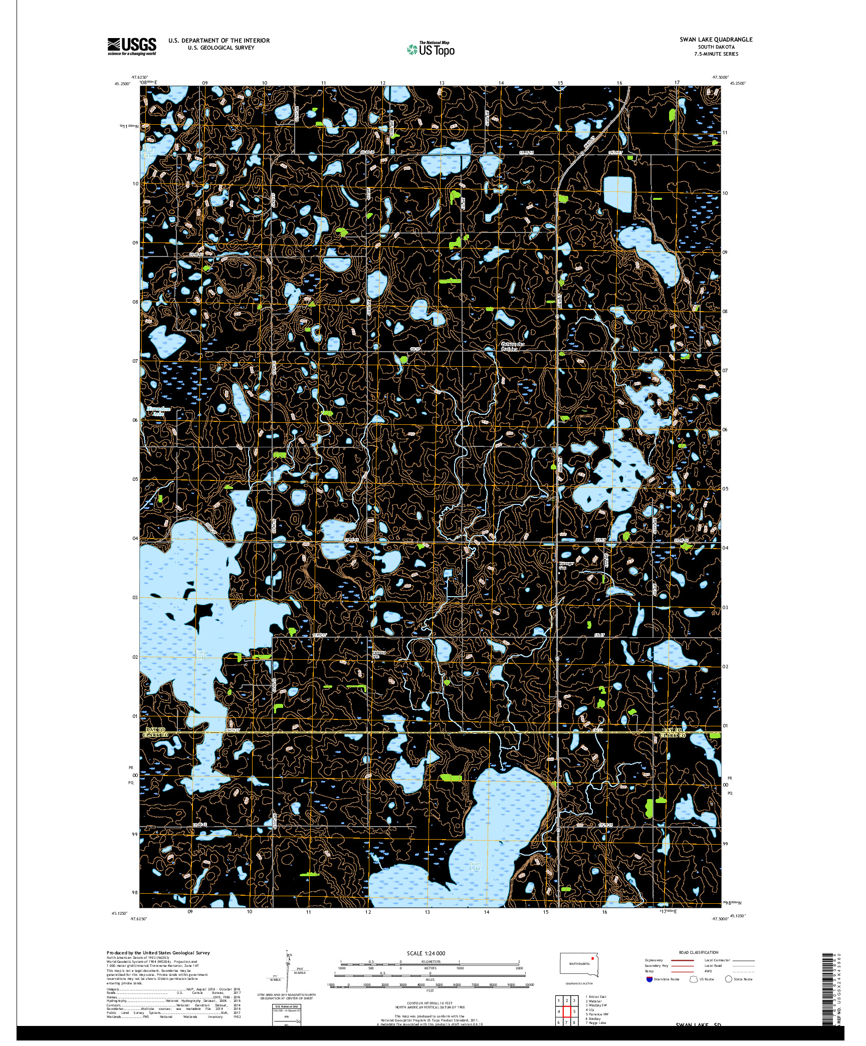 USGS US TOPO 7.5-MINUTE MAP FOR SWAN LAKE, SD 2017