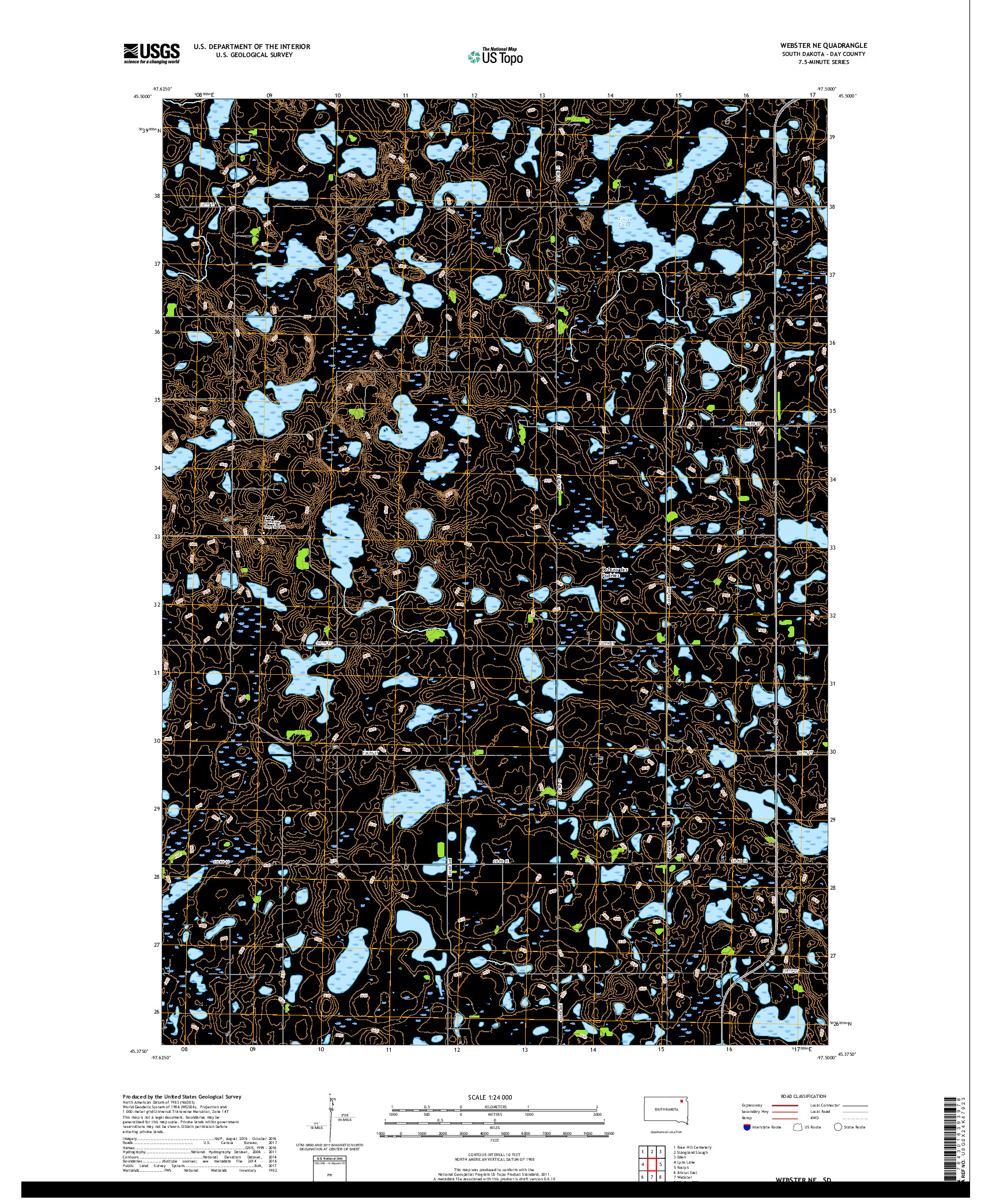 USGS US TOPO 7.5-MINUTE MAP FOR WEBSTER NE, SD 2017