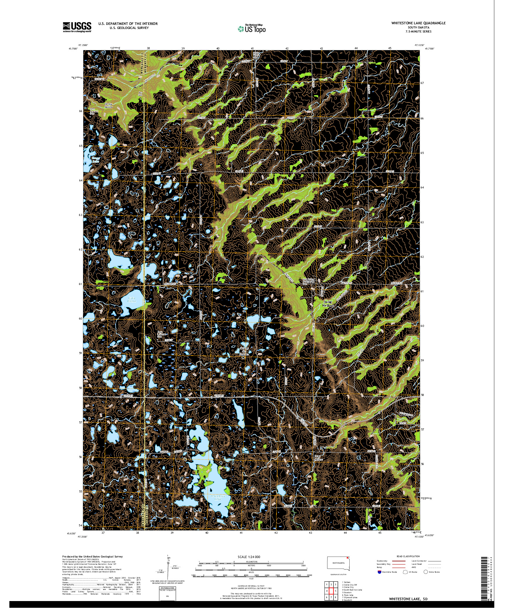 USGS US TOPO 7.5-MINUTE MAP FOR WHITESTONE LAKE, SD 2017