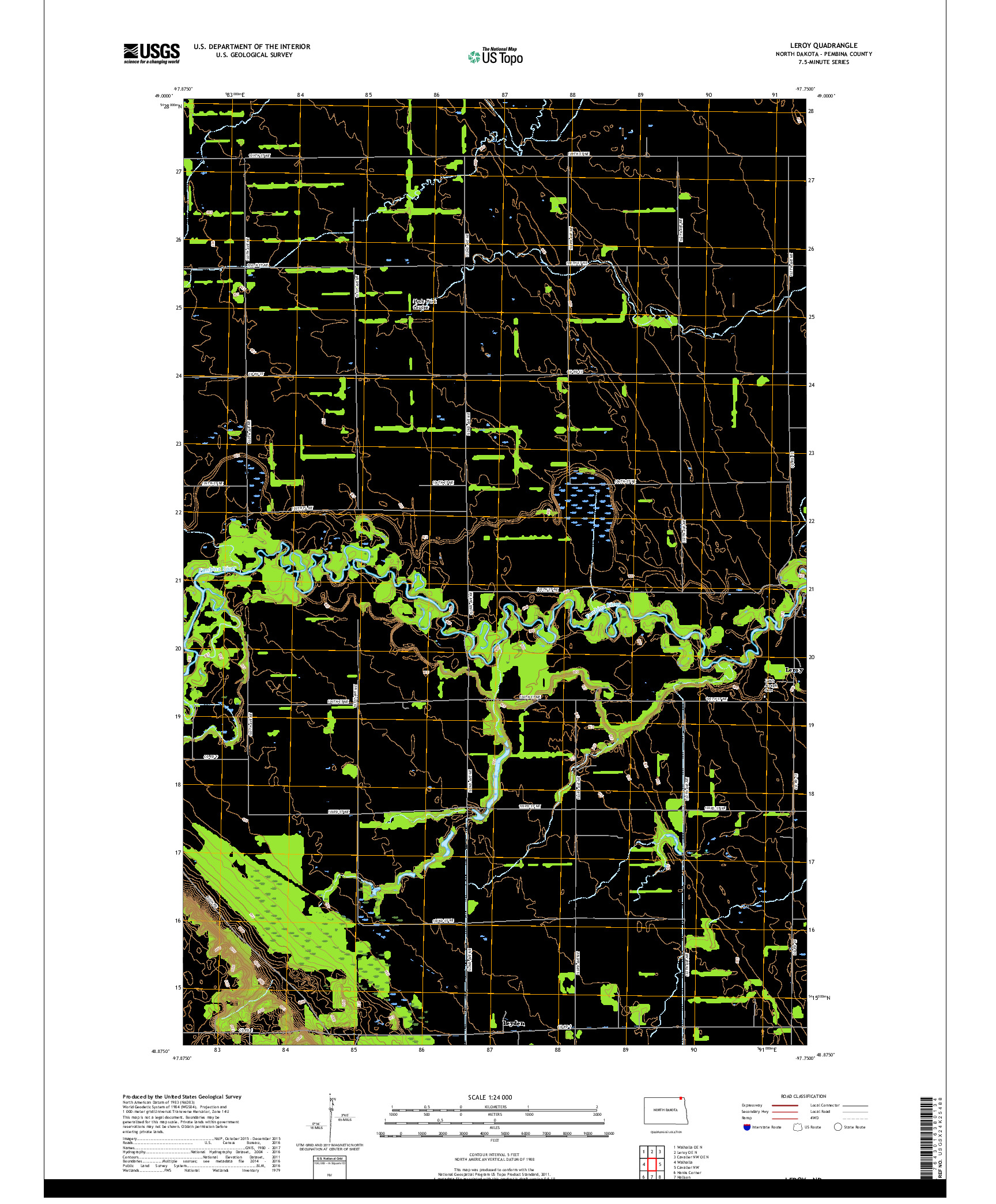 USGS US TOPO 7.5-MINUTE MAP FOR LEROY, ND 2017