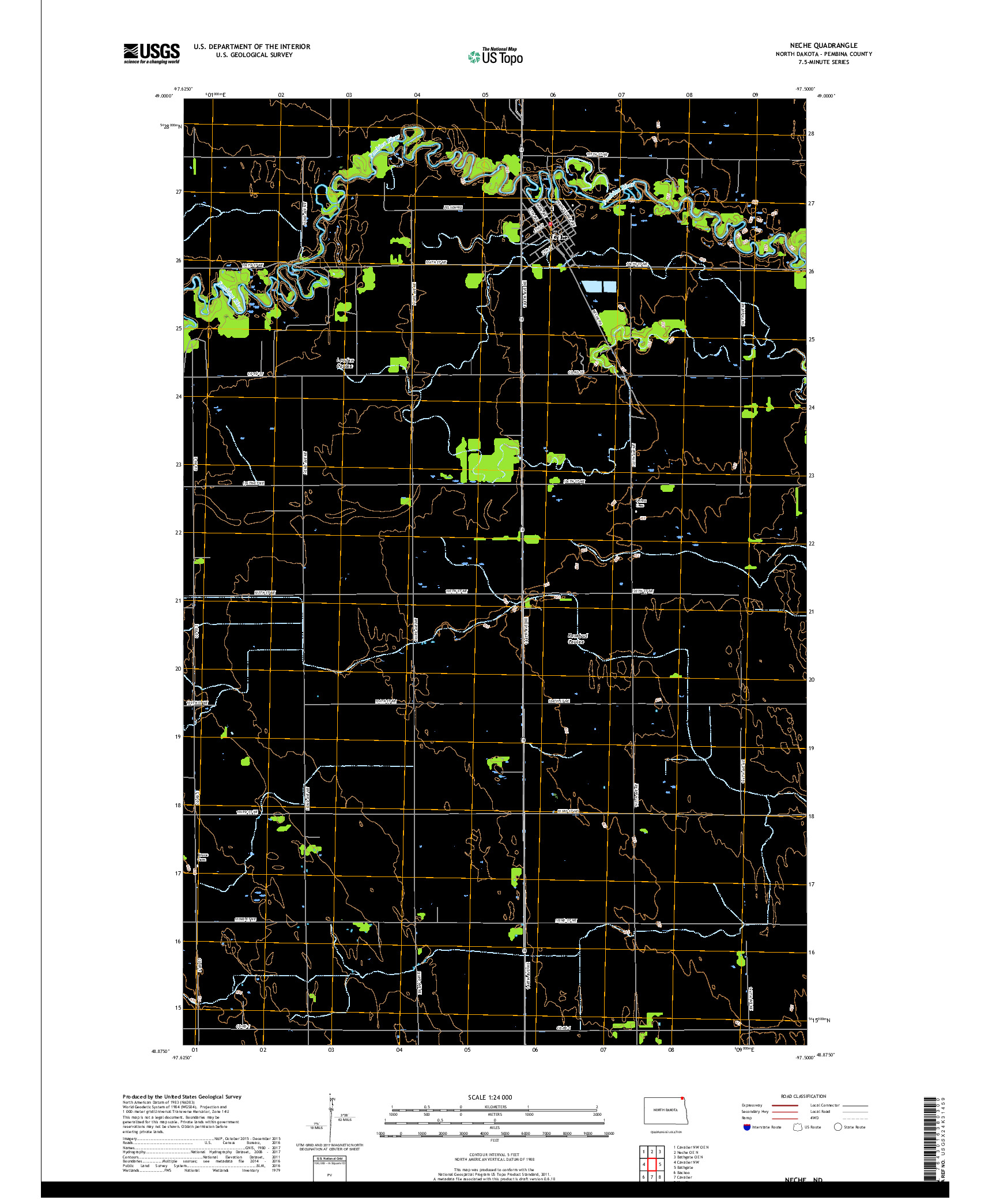 USGS US TOPO 7.5-MINUTE MAP FOR NECHE, ND 2017