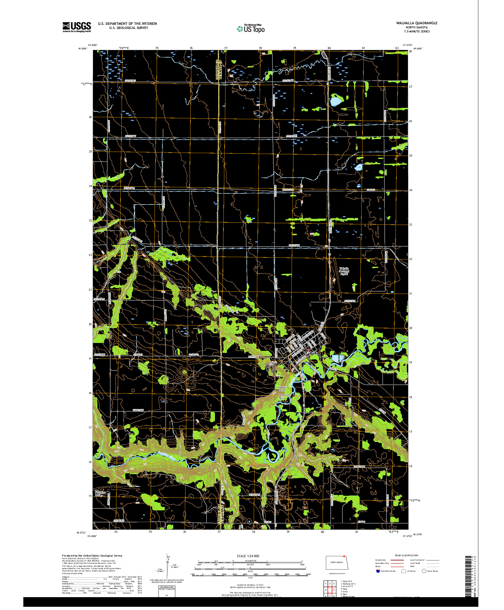 USGS US TOPO 7.5-MINUTE MAP FOR WALHALLA, ND 2017