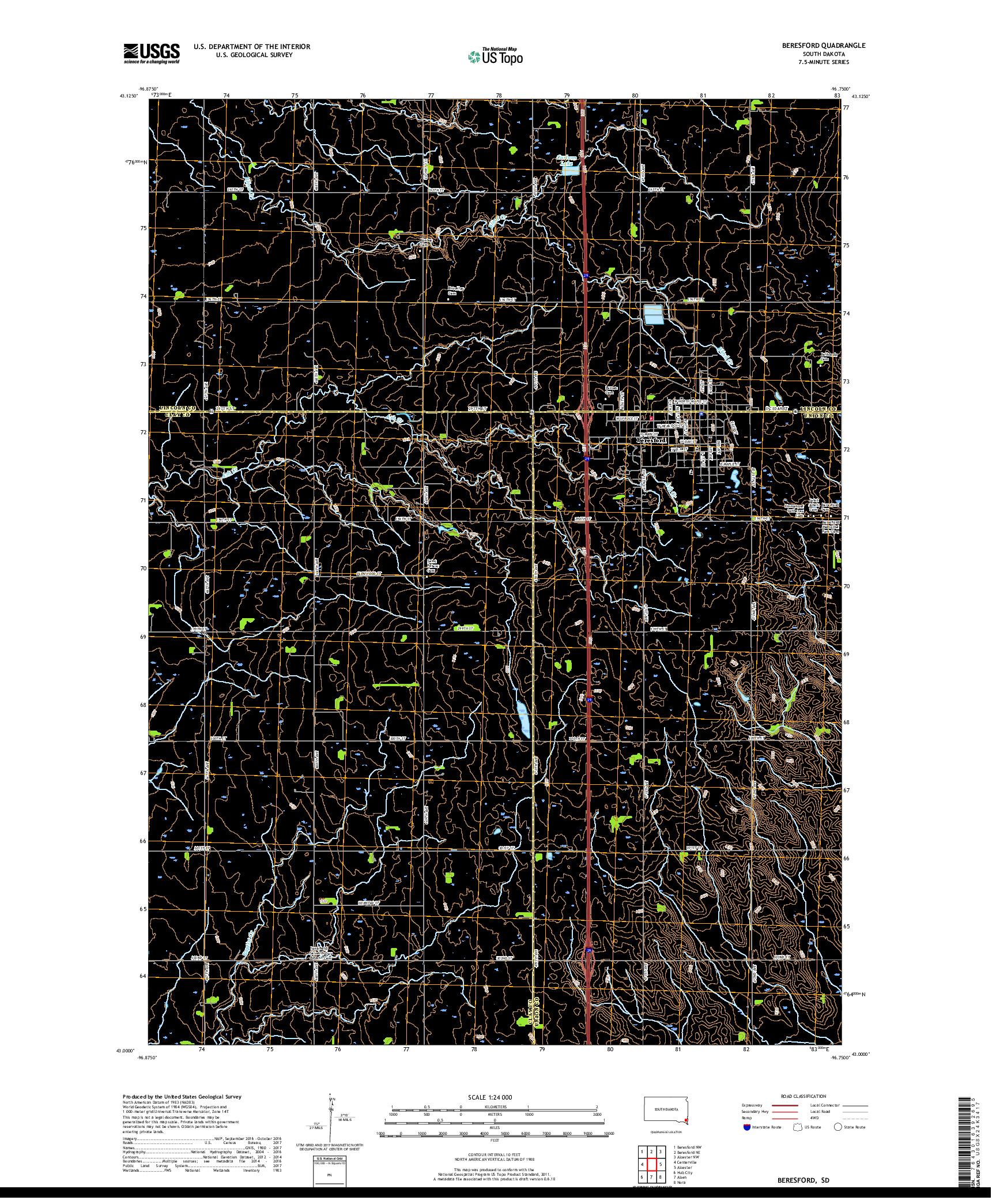 USGS US TOPO 7.5-MINUTE MAP FOR BERESFORD, SD 2017