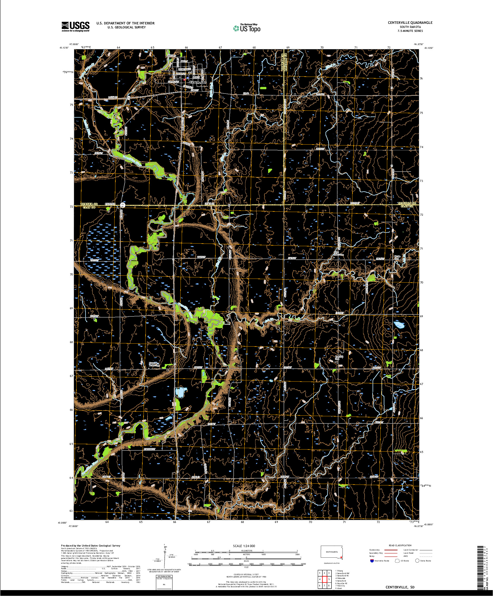 USGS US TOPO 7.5-MINUTE MAP FOR CENTERVILLE, SD 2017
