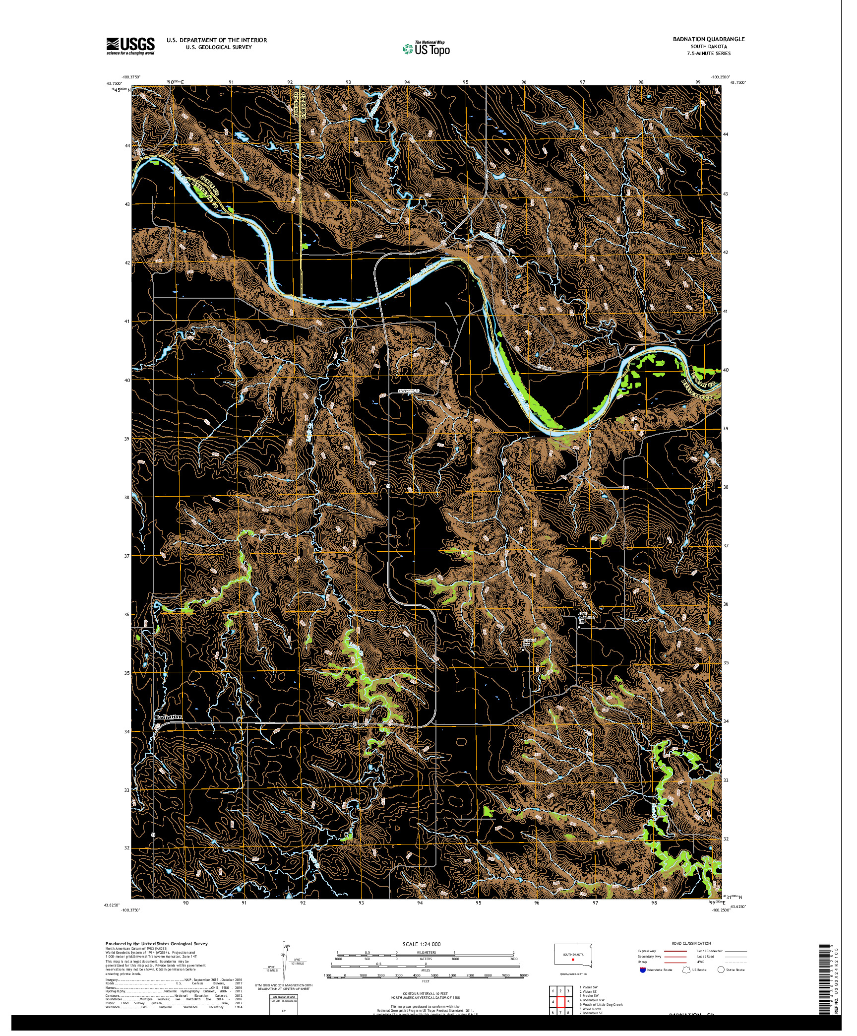 USGS US TOPO 7.5-MINUTE MAP FOR BADNATION, SD 2017
