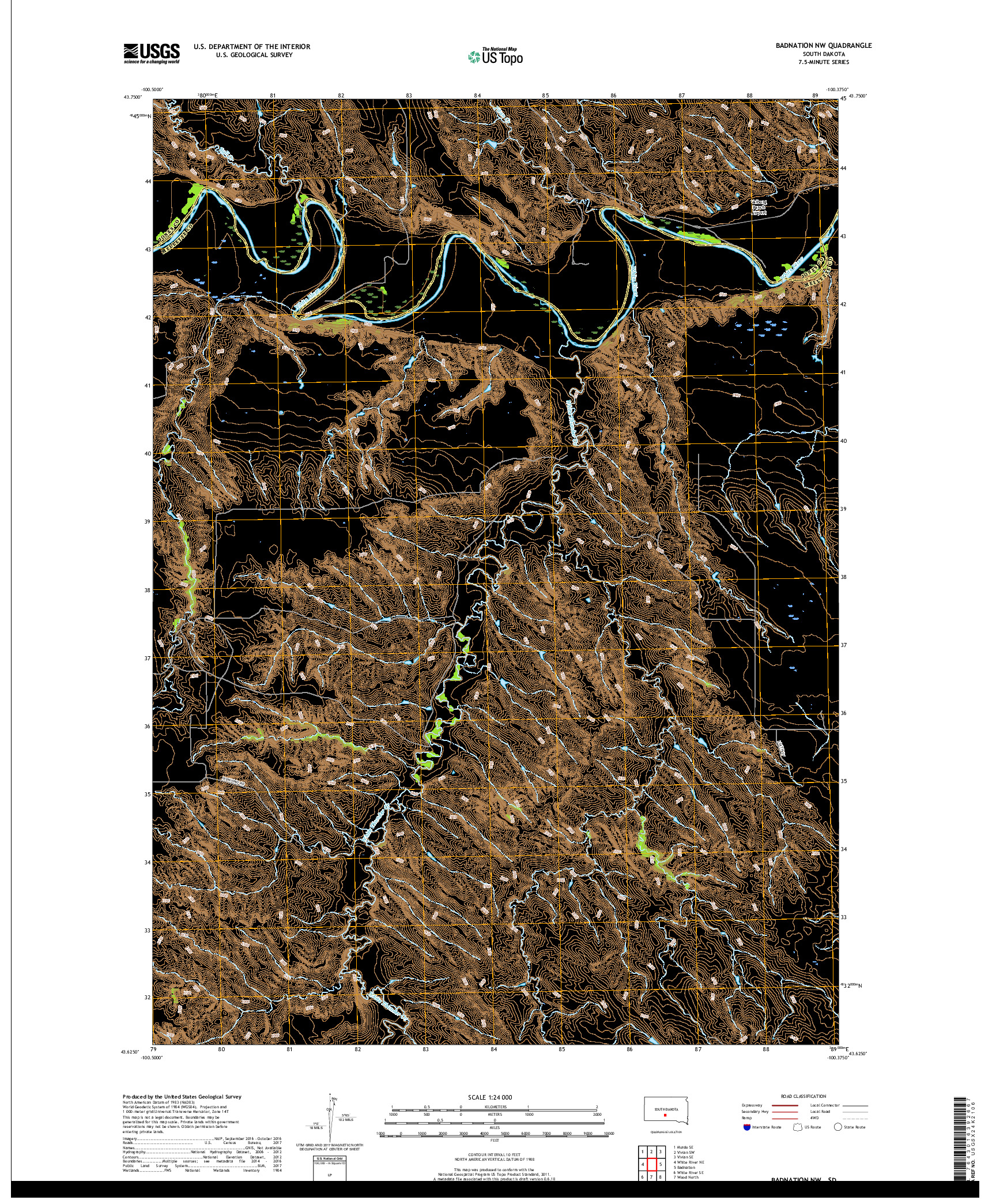 USGS US TOPO 7.5-MINUTE MAP FOR BADNATION NW, SD 2017