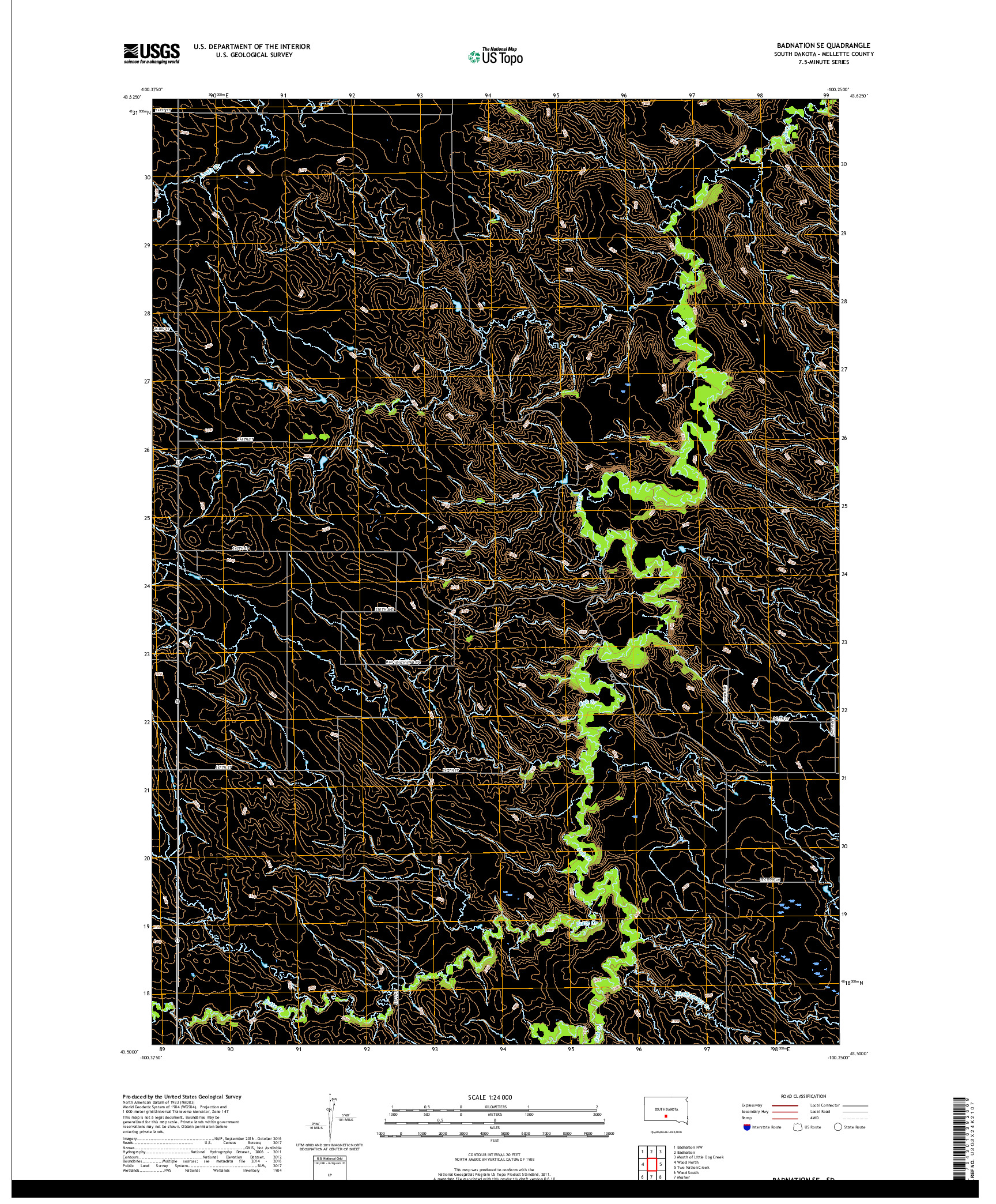 USGS US TOPO 7.5-MINUTE MAP FOR BADNATION SE, SD 2017