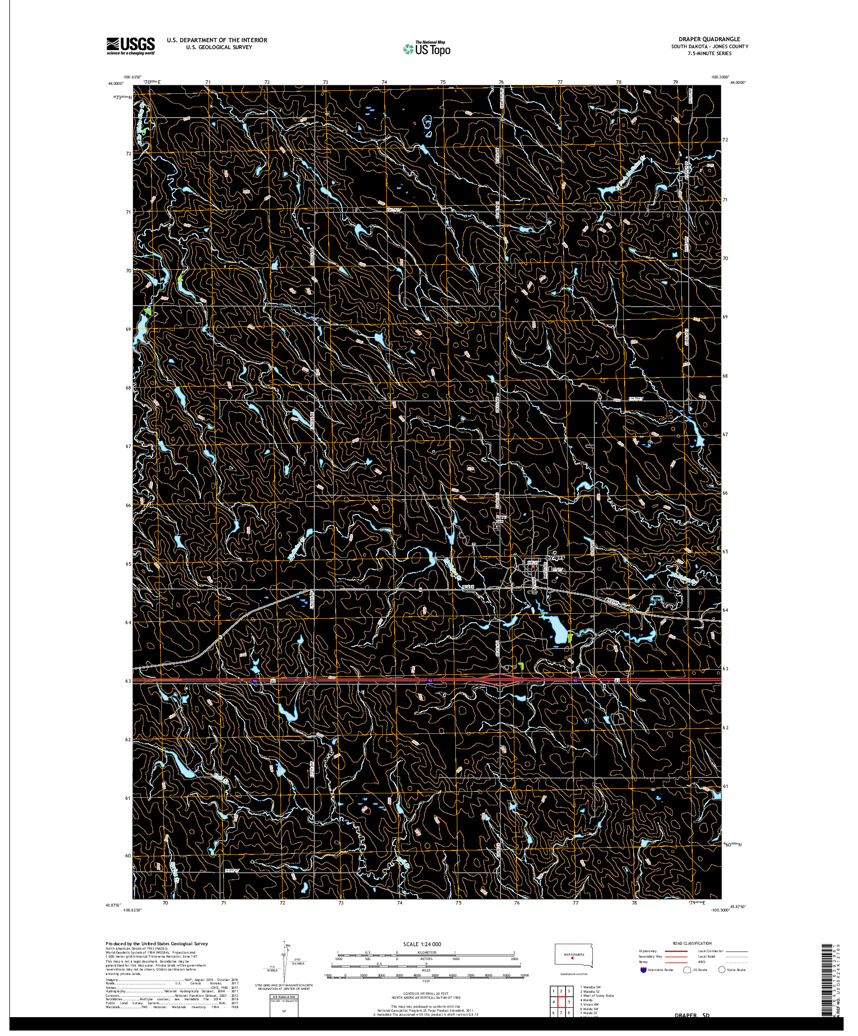 USGS US TOPO 7.5-MINUTE MAP FOR DRAPER, SD 2017