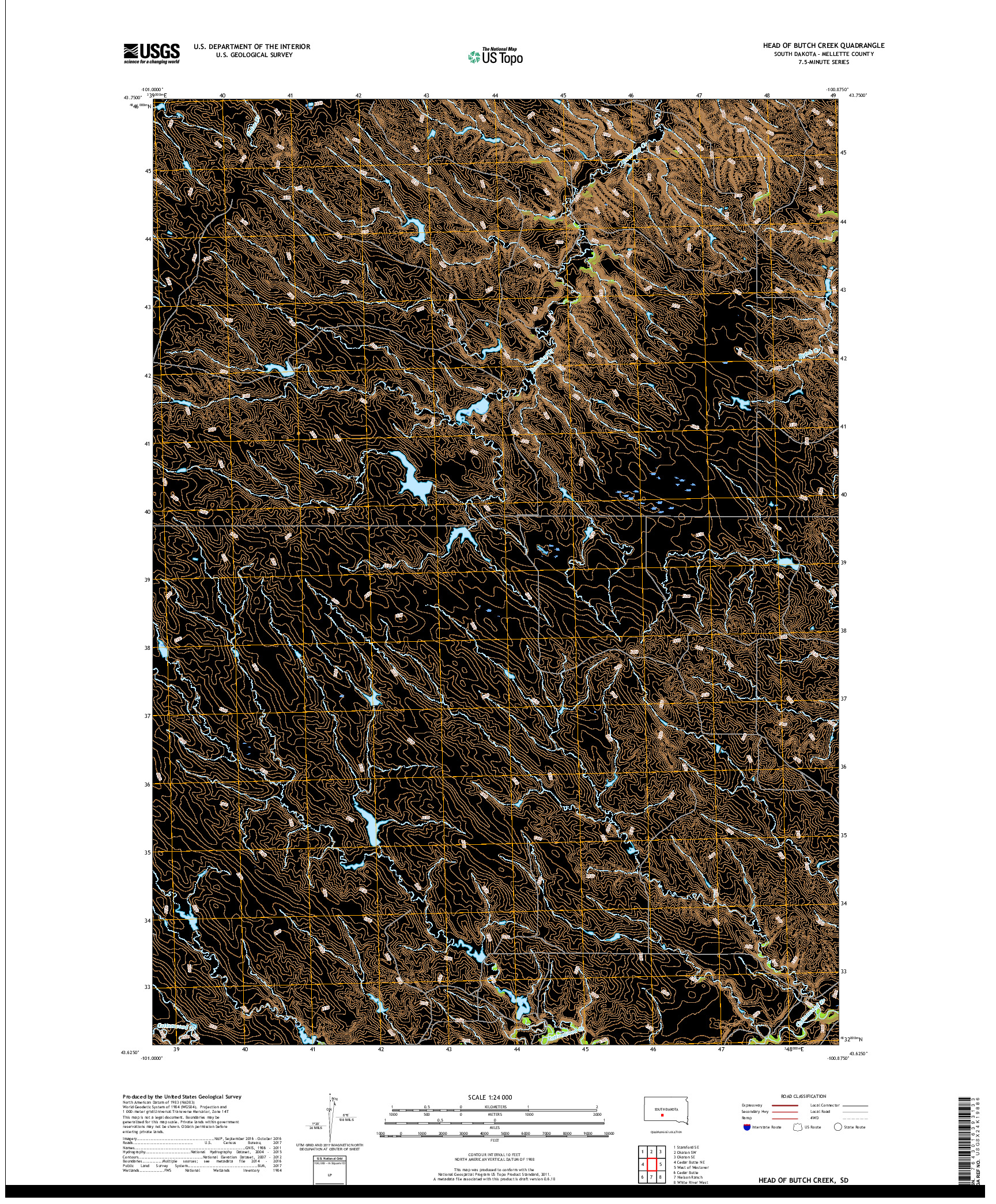 USGS US TOPO 7.5-MINUTE MAP FOR HEAD OF BUTCH CREEK, SD 2017