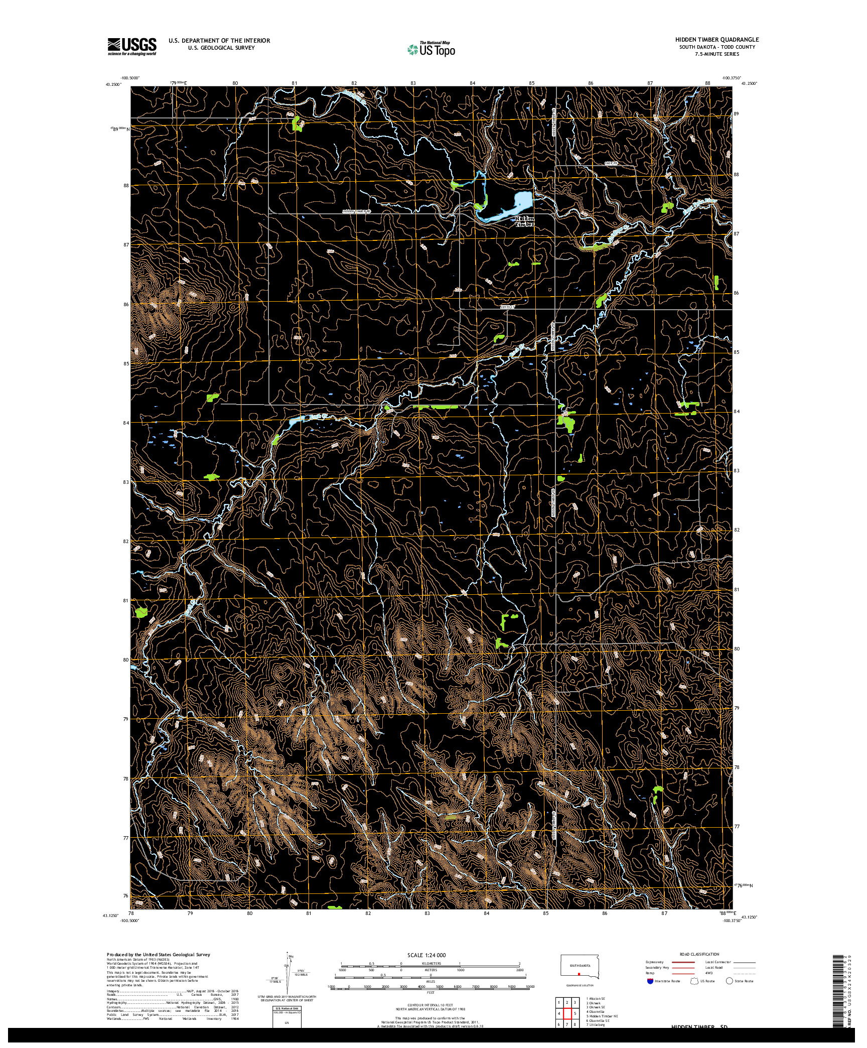 USGS US TOPO 7.5-MINUTE MAP FOR HIDDEN TIMBER, SD 2017