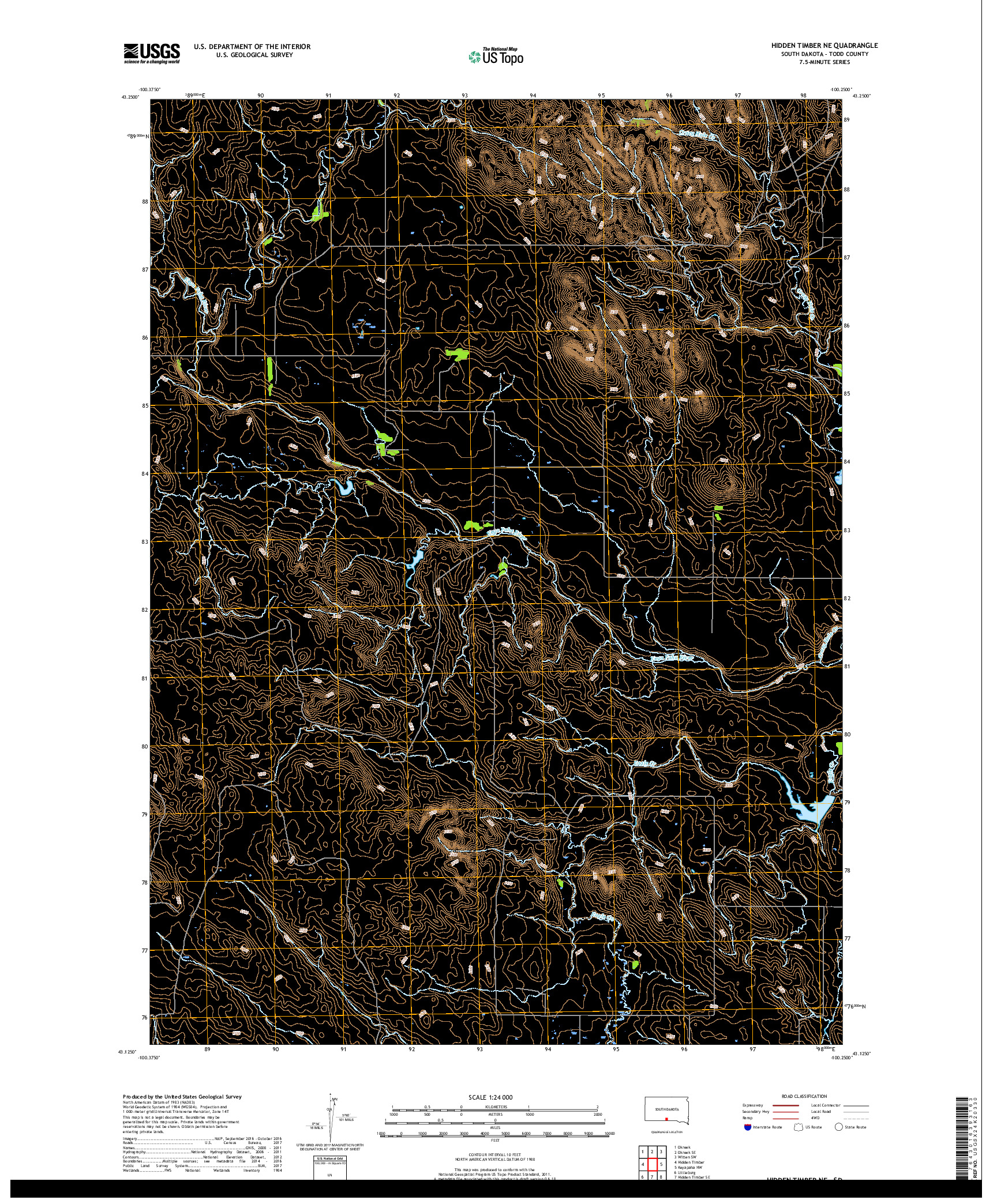 USGS US TOPO 7.5-MINUTE MAP FOR HIDDEN TIMBER NE, SD 2017