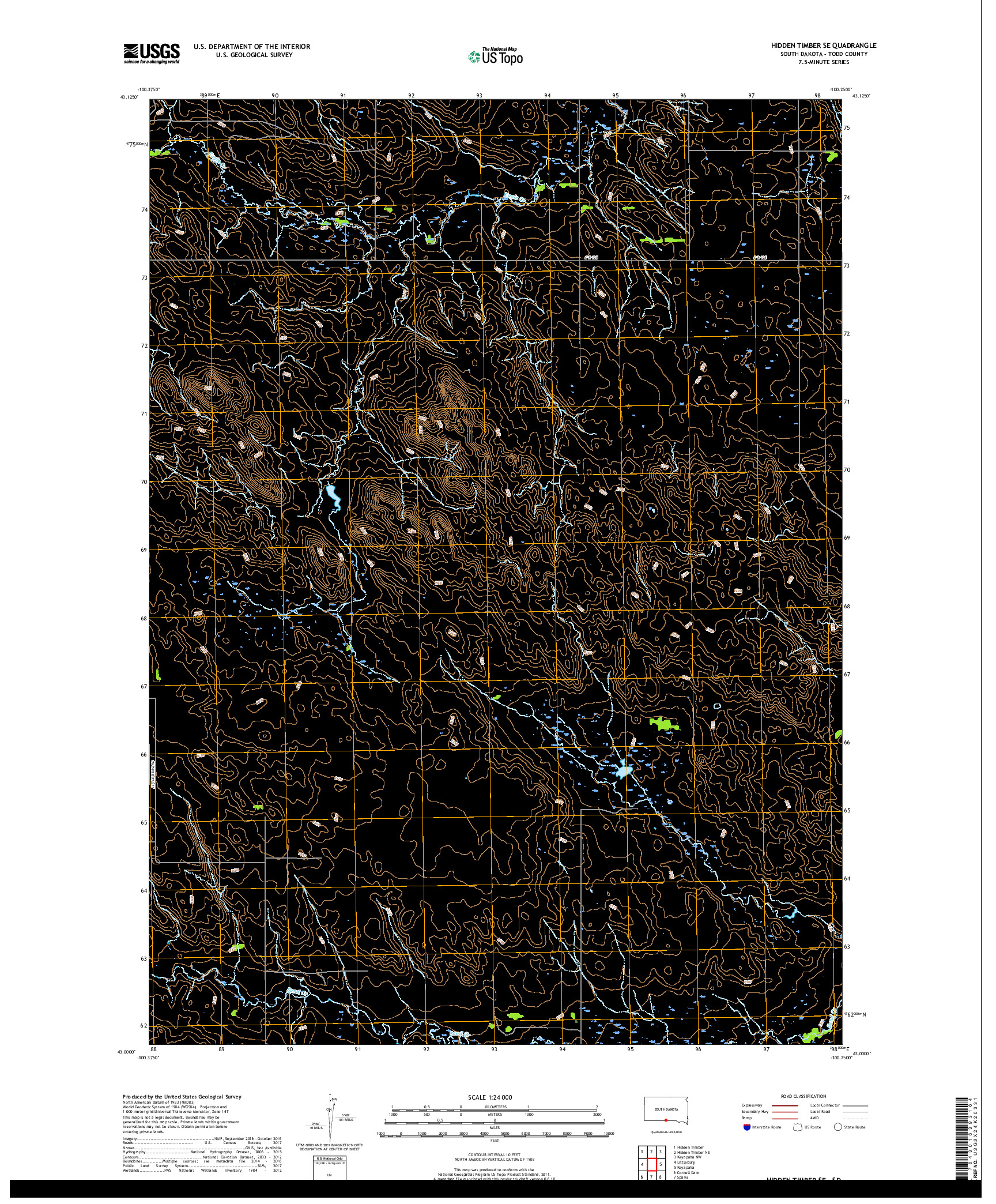 USGS US TOPO 7.5-MINUTE MAP FOR HIDDEN TIMBER SE, SD 2017