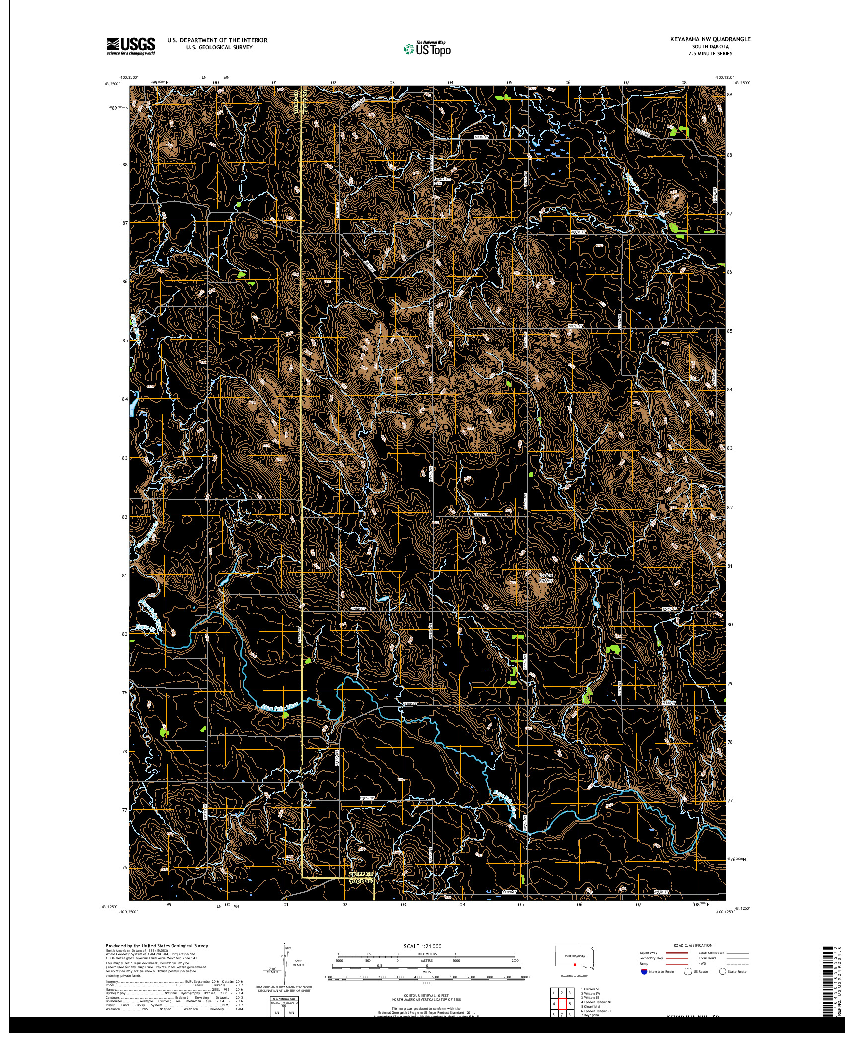 USGS US TOPO 7.5-MINUTE MAP FOR KEYAPAHA NW, SD 2017