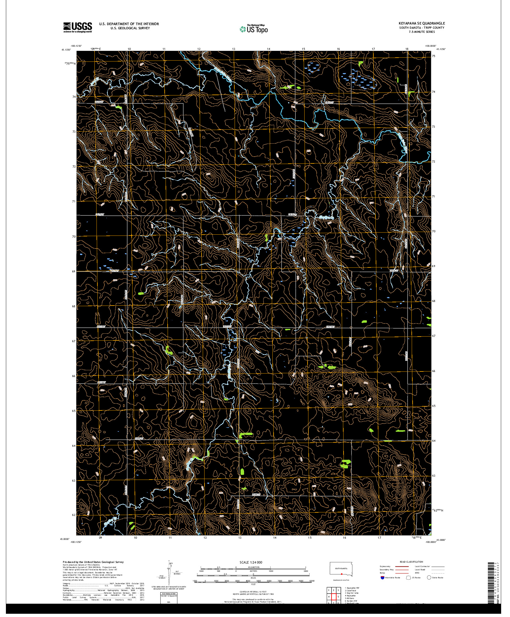 USGS US TOPO 7.5-MINUTE MAP FOR KEYAPAHA SE, SD 2017