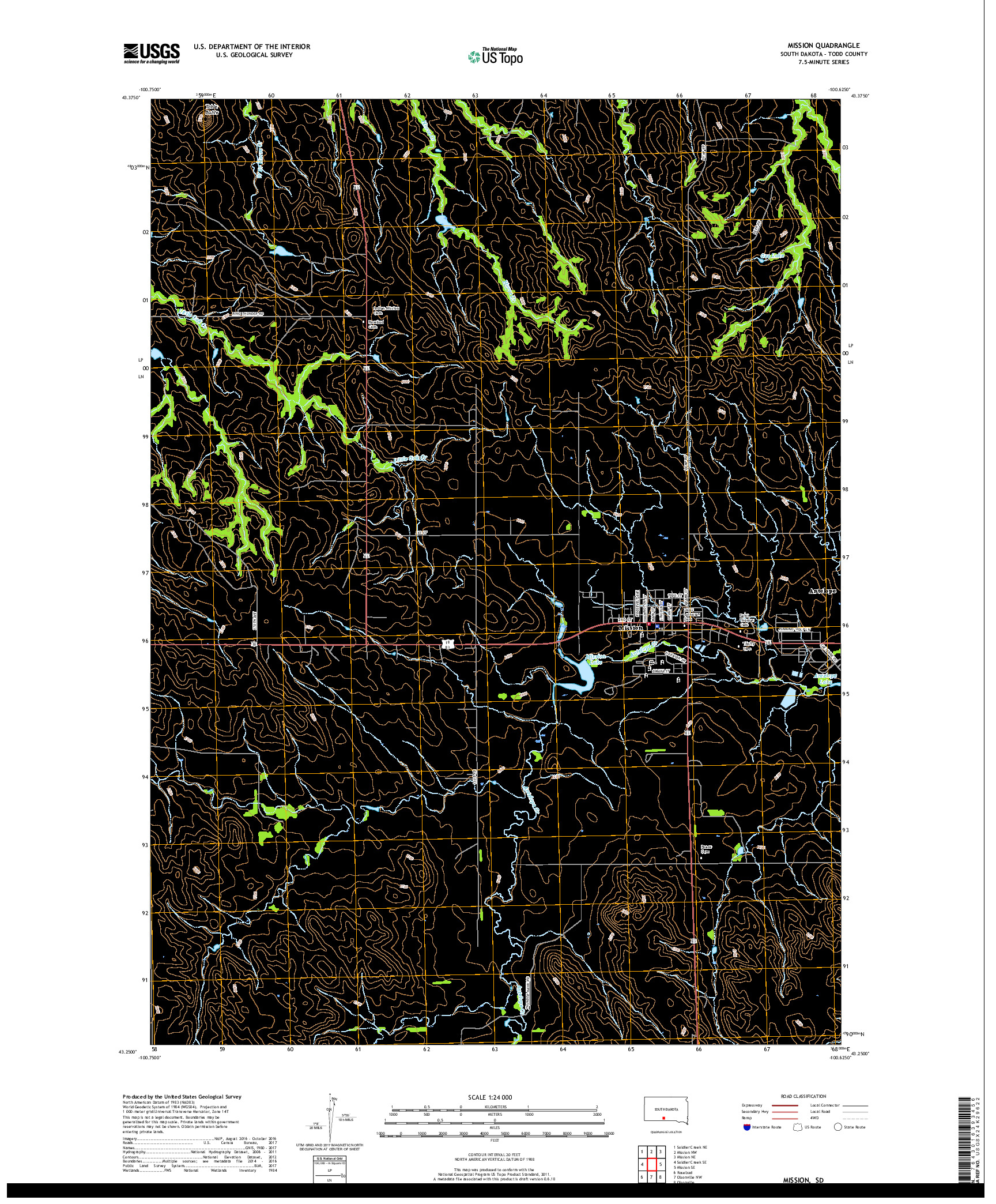 USGS US TOPO 7.5-MINUTE MAP FOR MISSION, SD 2017