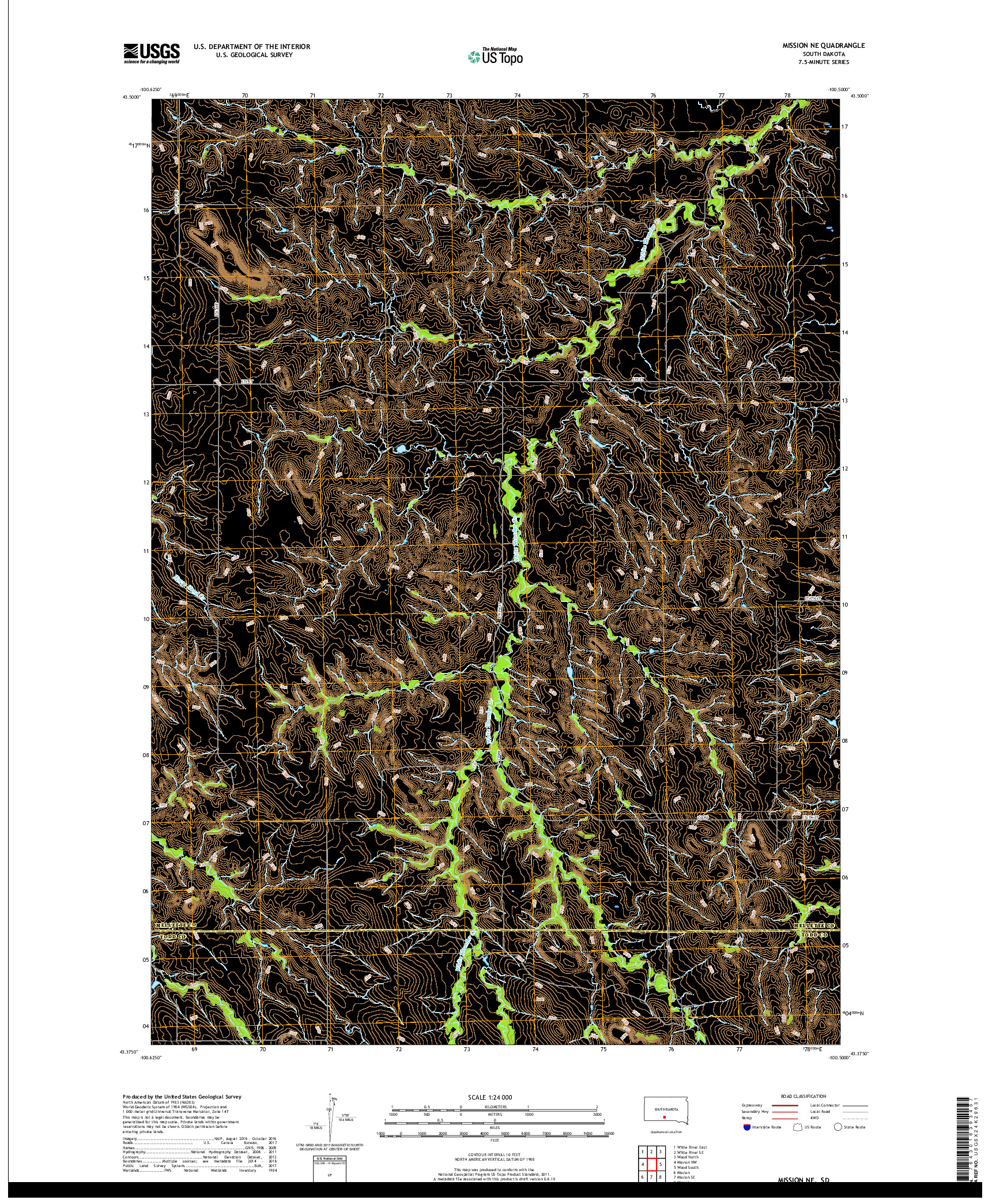 USGS US TOPO 7.5-MINUTE MAP FOR MISSION NE, SD 2017