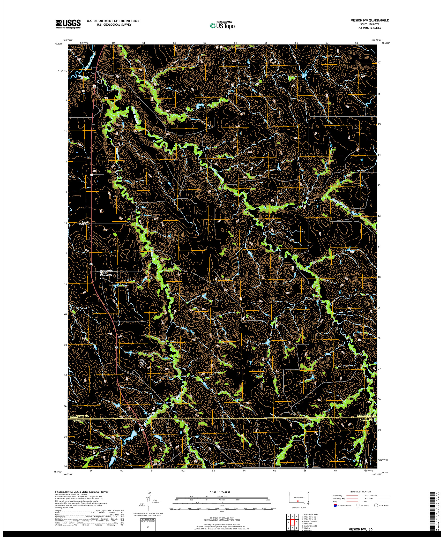 USGS US TOPO 7.5-MINUTE MAP FOR MISSION NW, SD 2017