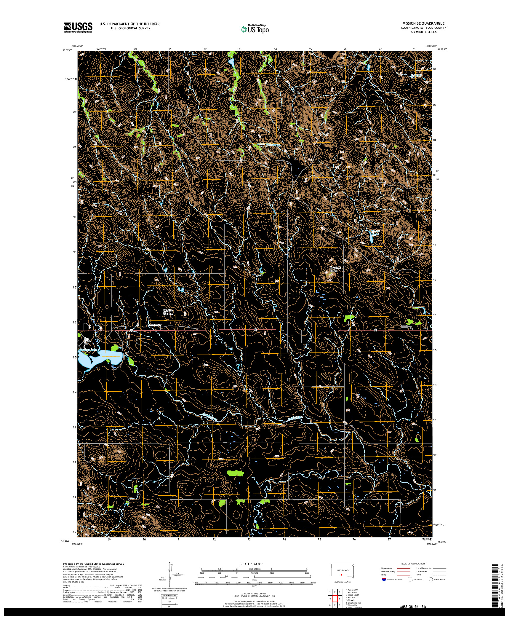 USGS US TOPO 7.5-MINUTE MAP FOR MISSION SE, SD 2017