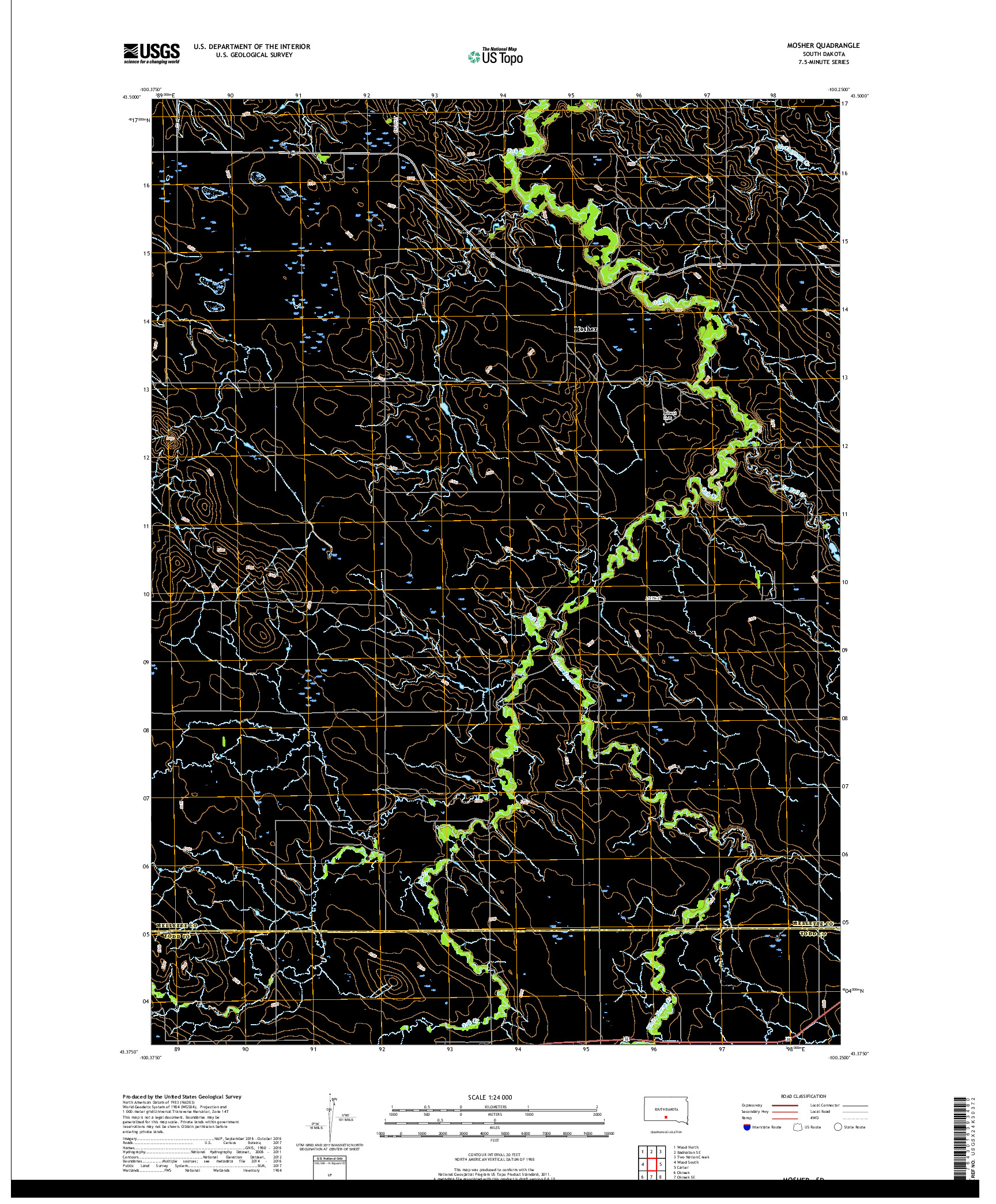 USGS US TOPO 7.5-MINUTE MAP FOR MOSHER, SD 2017