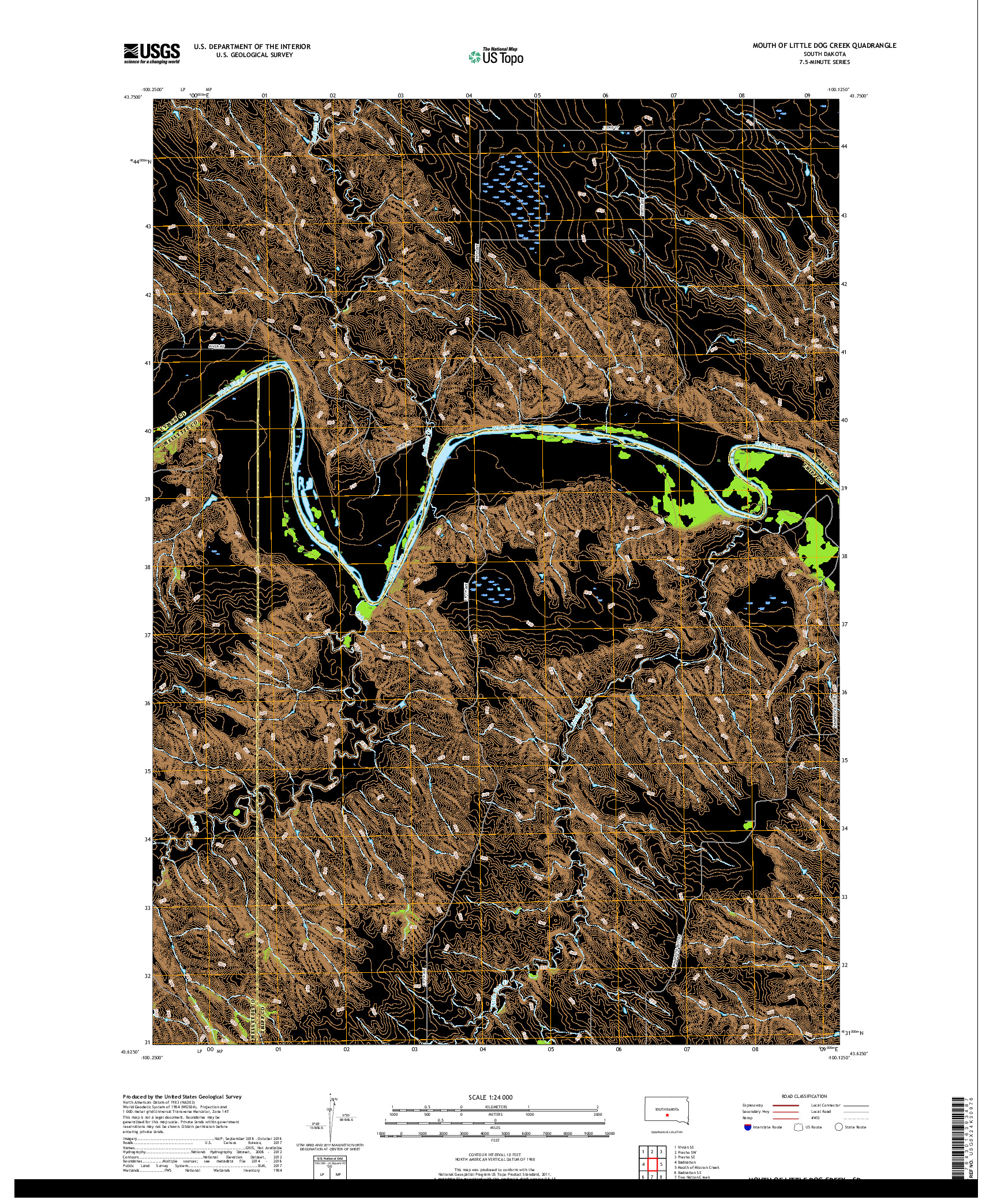 USGS US TOPO 7.5-MINUTE MAP FOR MOUTH OF LITTLE DOG CREEK, SD 2017
