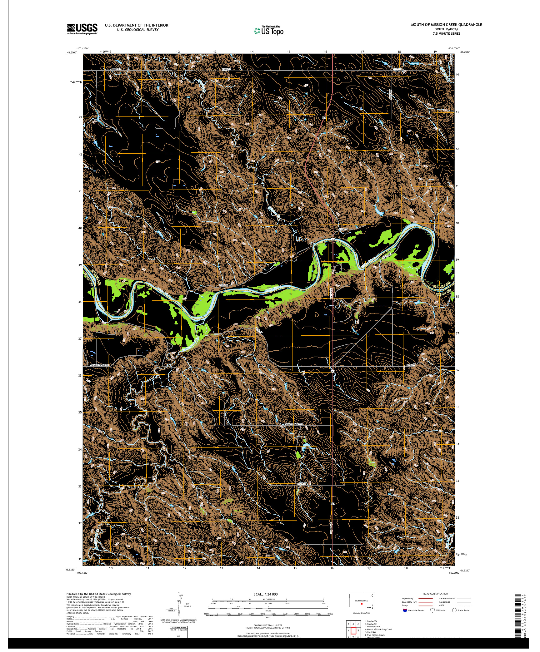 USGS US TOPO 7.5-MINUTE MAP FOR MOUTH OF MISSION CREEK, SD 2017
