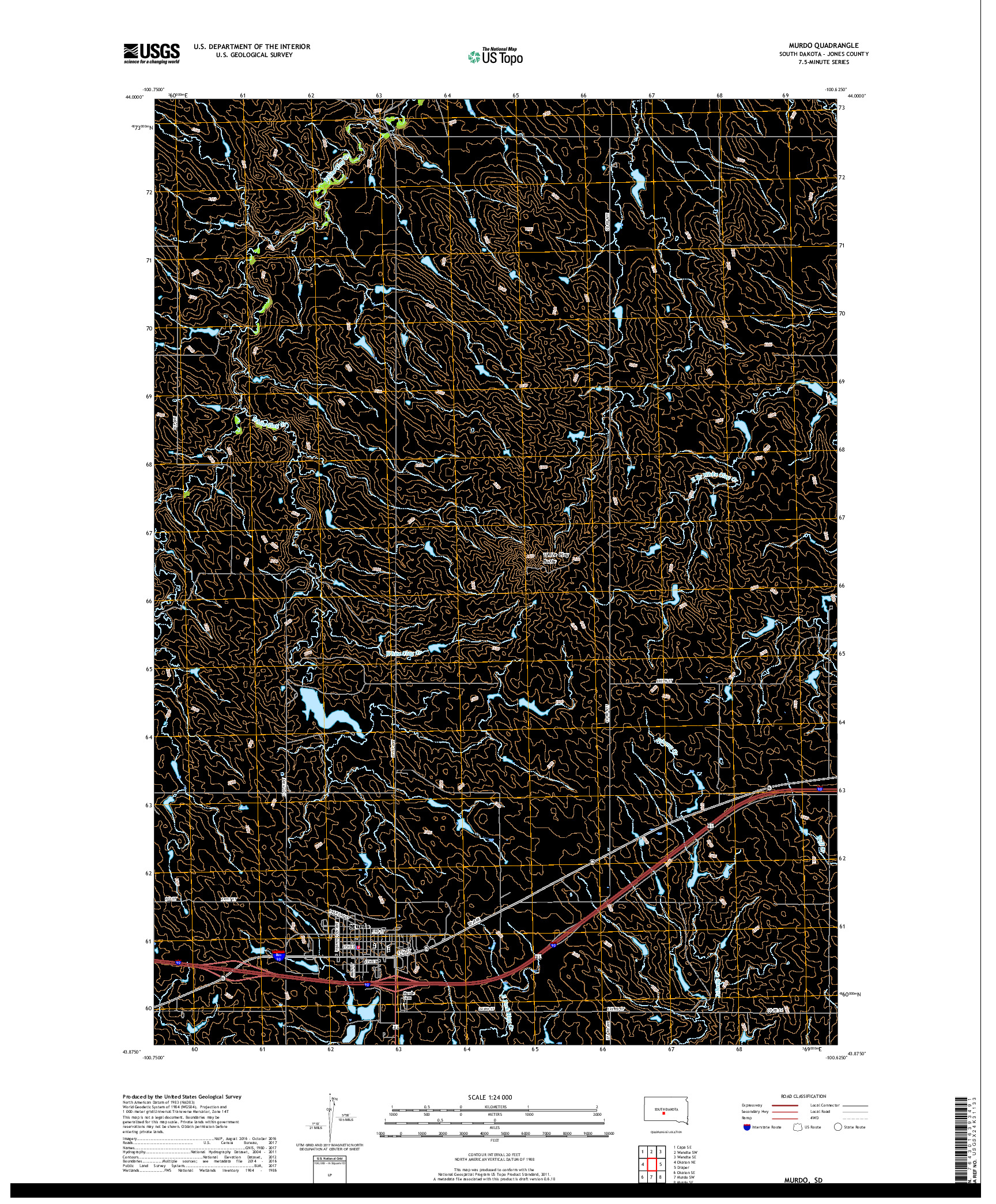 USGS US TOPO 7.5-MINUTE MAP FOR MURDO, SD 2017