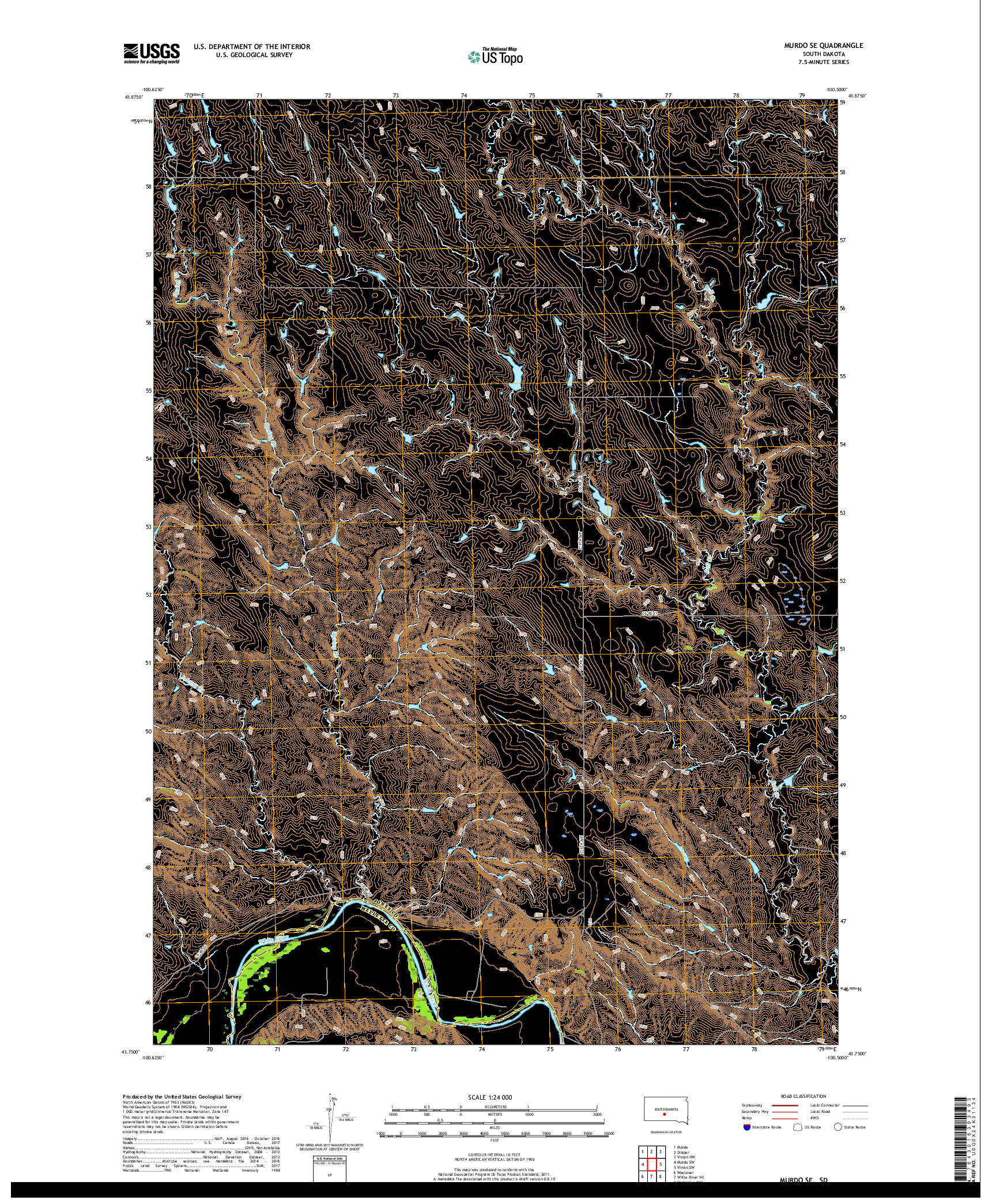 USGS US TOPO 7.5-MINUTE MAP FOR MURDO SE, SD 2017
