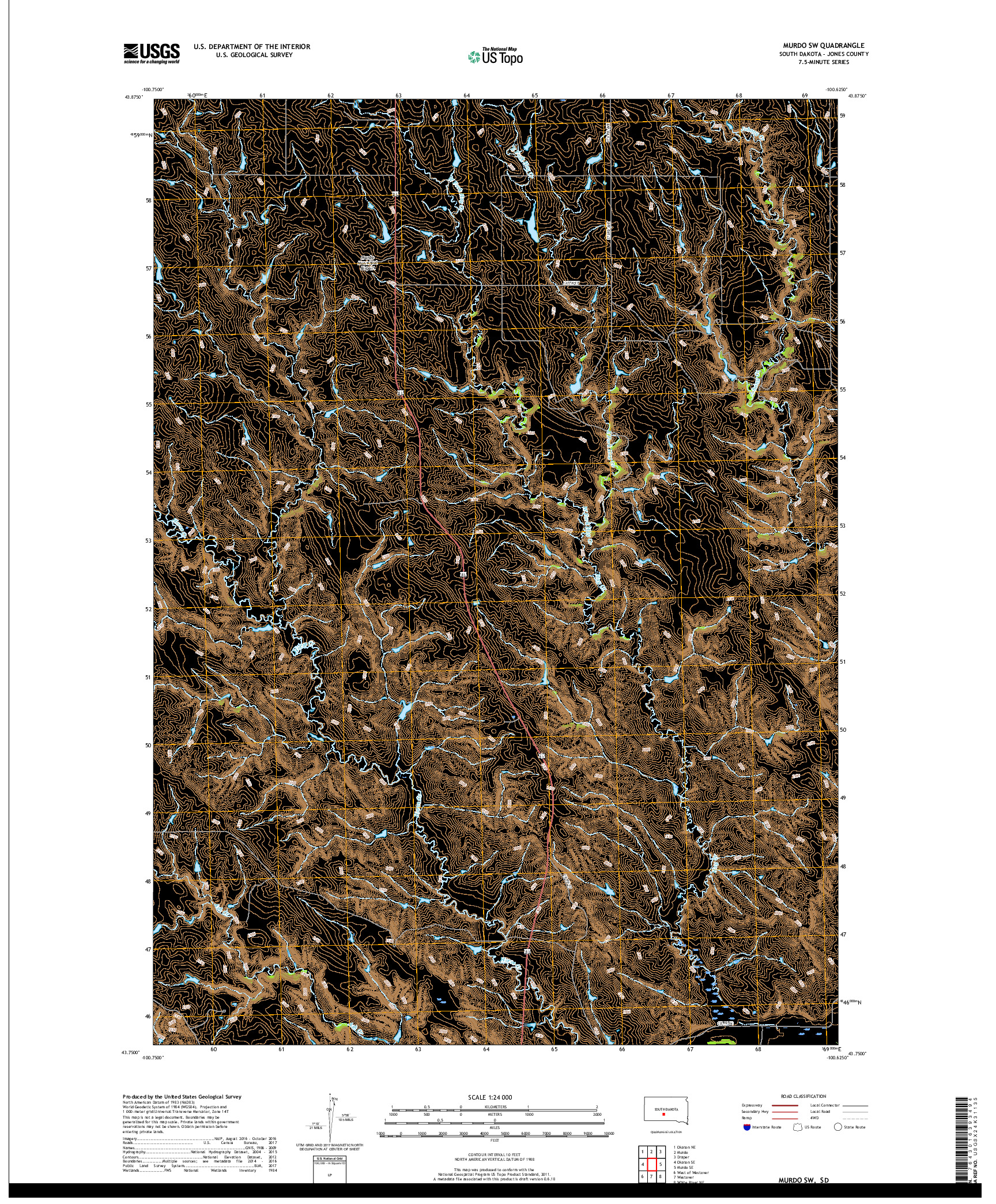 USGS US TOPO 7.5-MINUTE MAP FOR MURDO SW, SD 2017