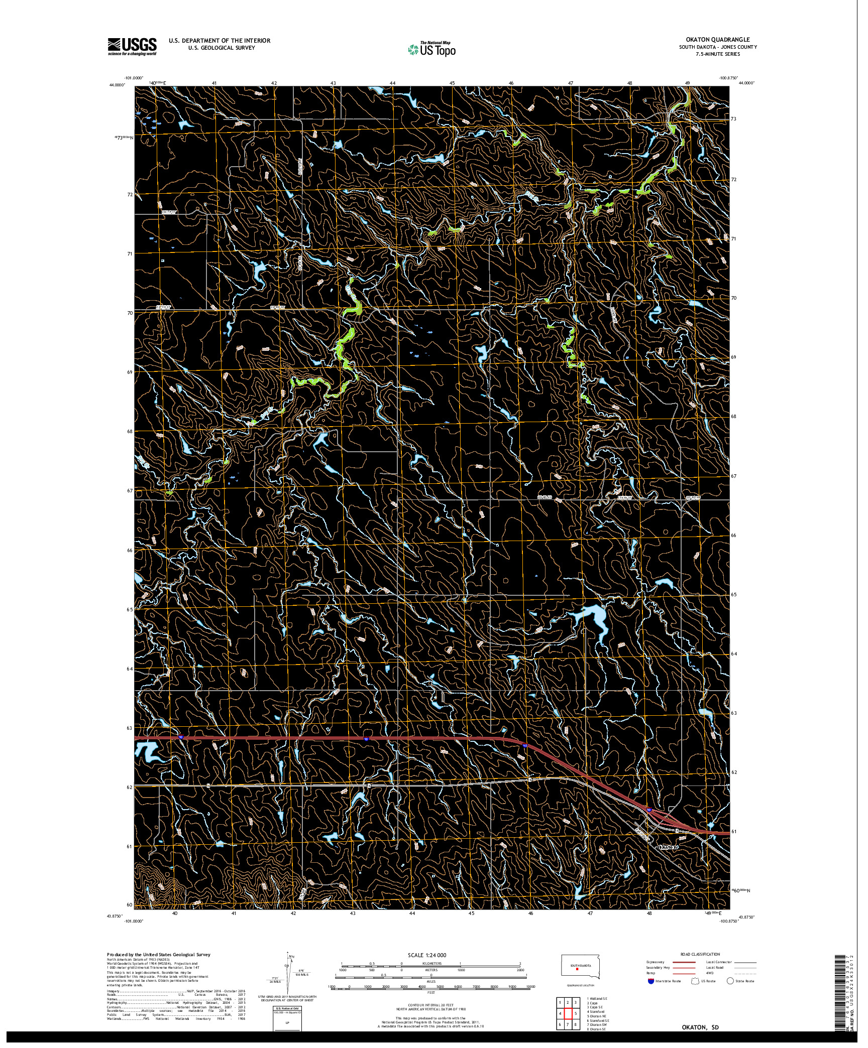 USGS US TOPO 7.5-MINUTE MAP FOR OKATON, SD 2017