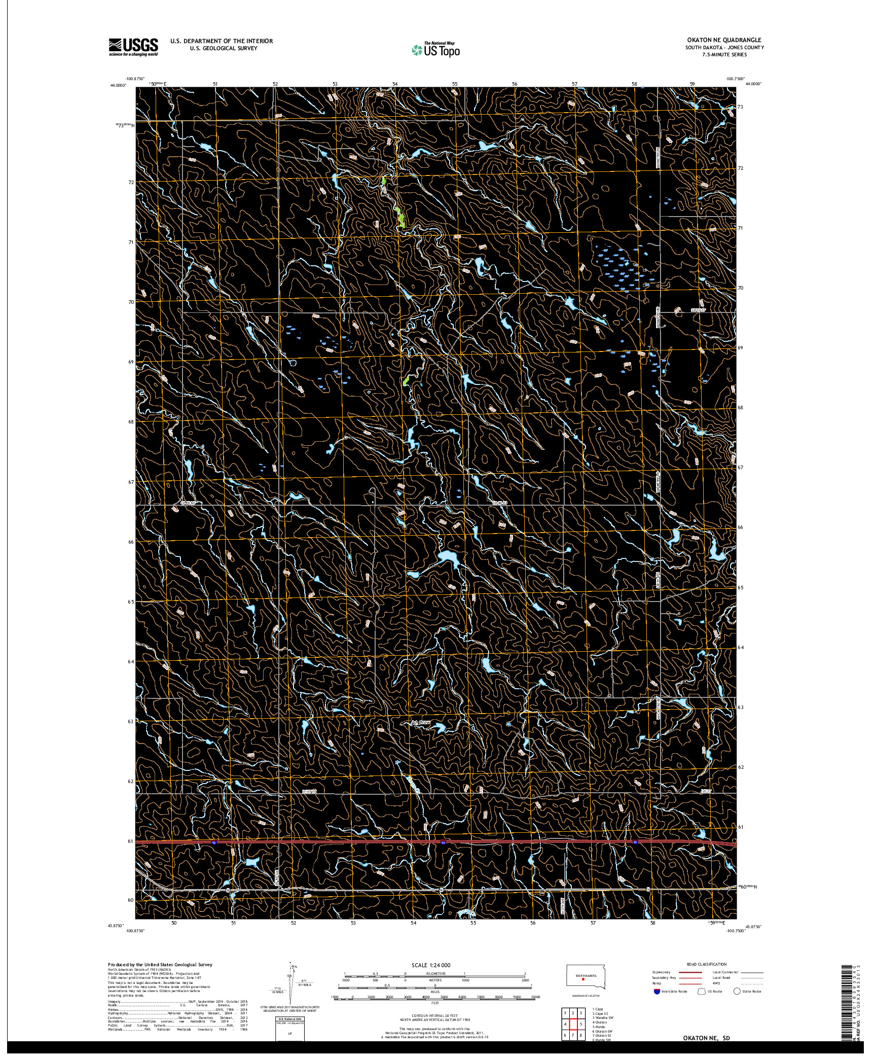 USGS US TOPO 7.5-MINUTE MAP FOR OKATON NE, SD 2017