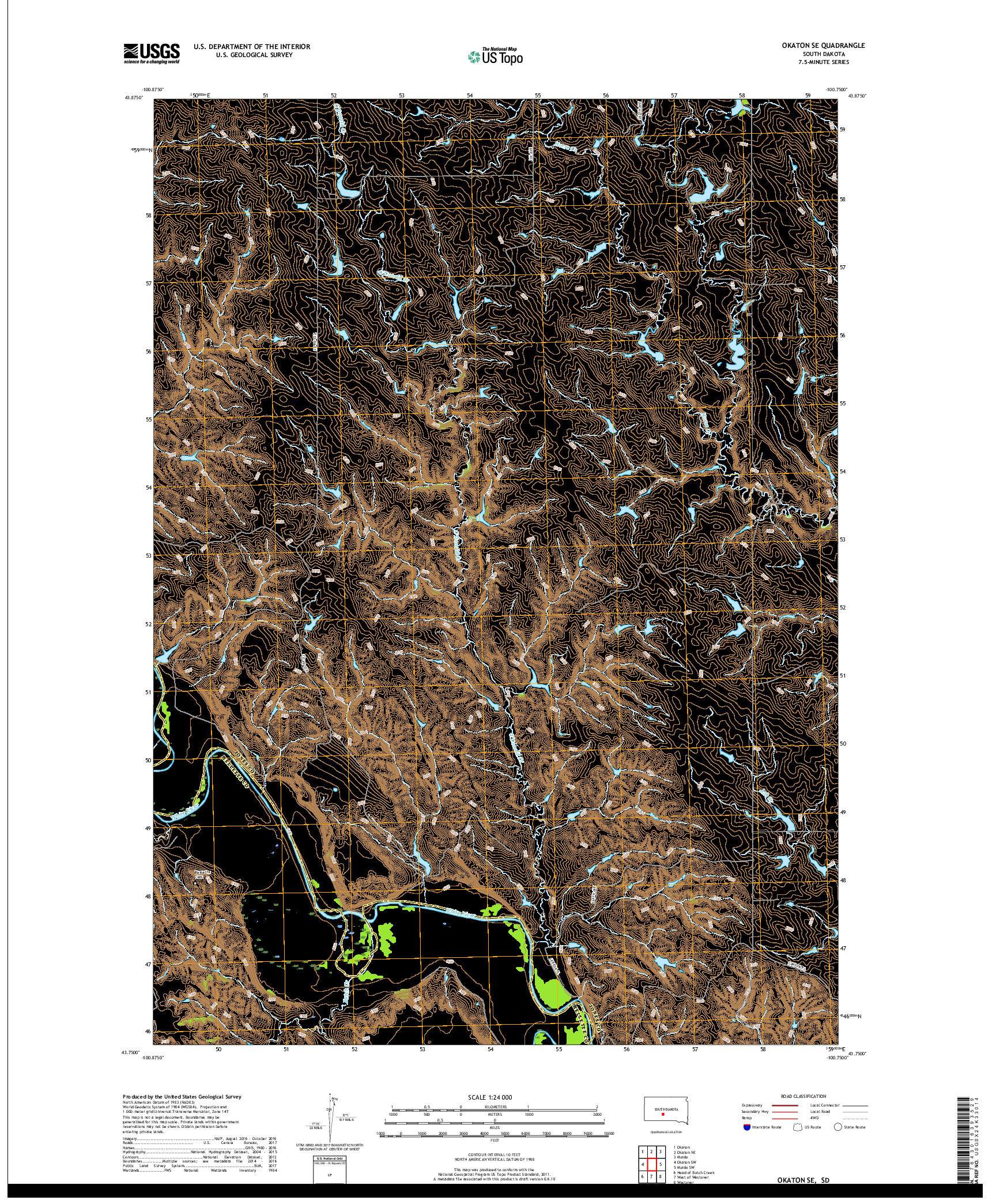 USGS US TOPO 7.5-MINUTE MAP FOR OKATON SE, SD 2017