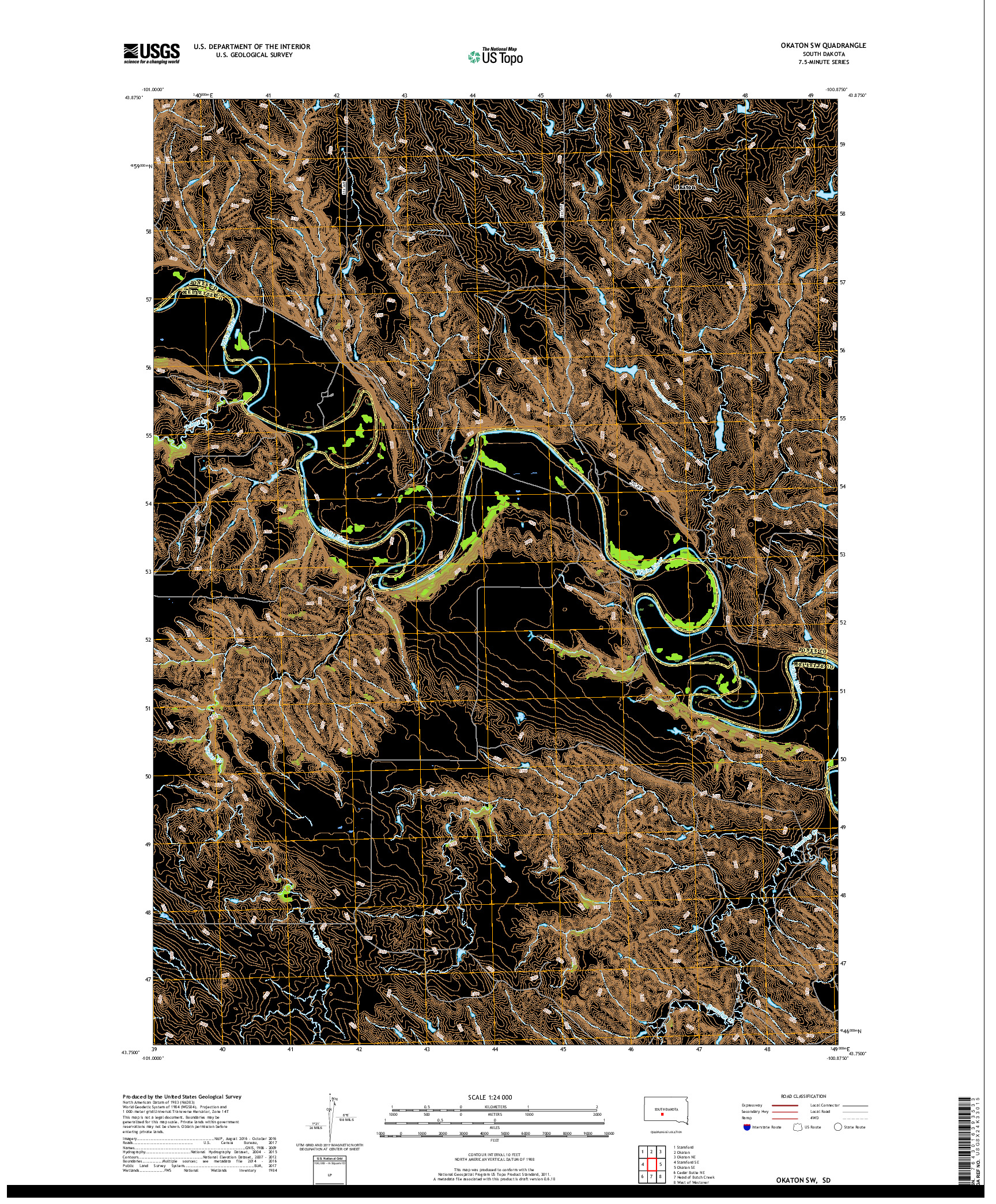 USGS US TOPO 7.5-MINUTE MAP FOR OKATON SW, SD 2017