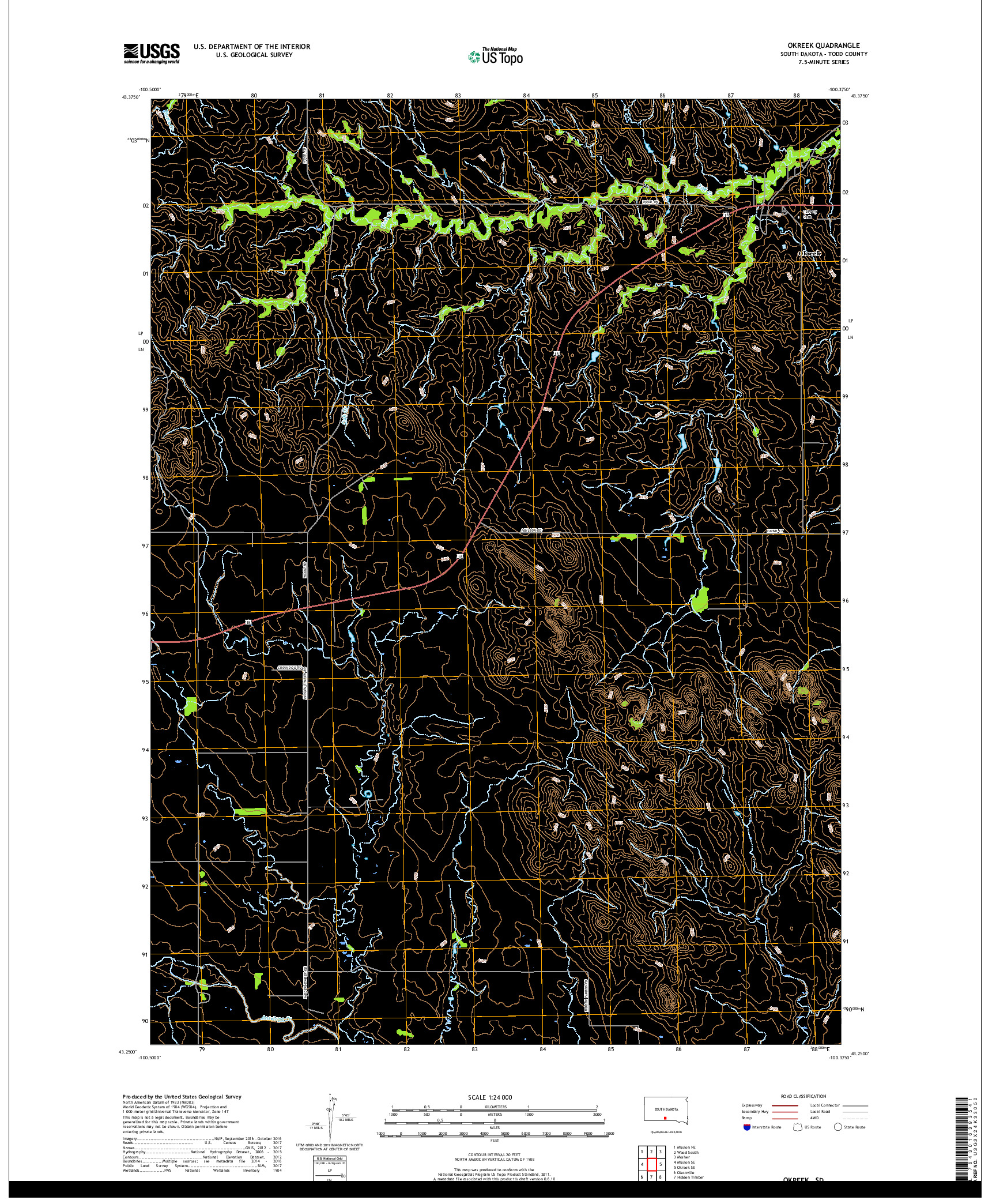 USGS US TOPO 7.5-MINUTE MAP FOR OKREEK, SD 2017