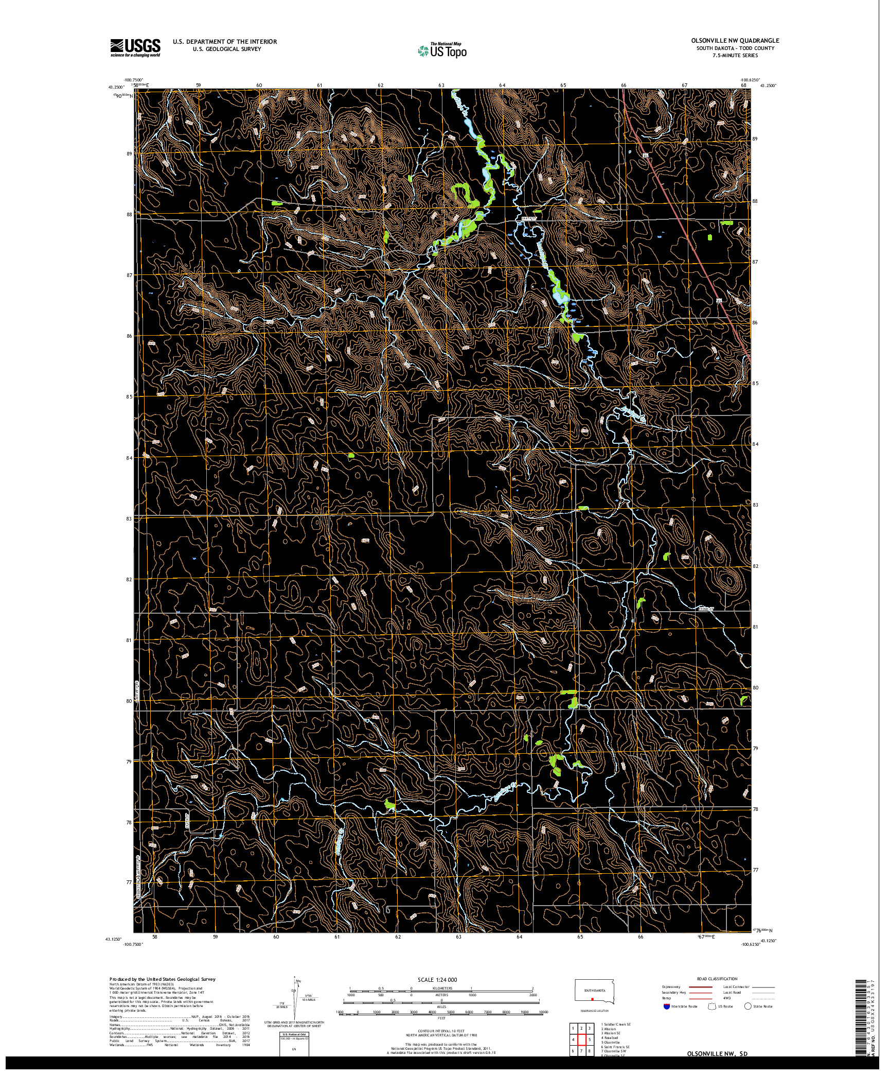 USGS US TOPO 7.5-MINUTE MAP FOR OLSONVILLE NW, SD 2017