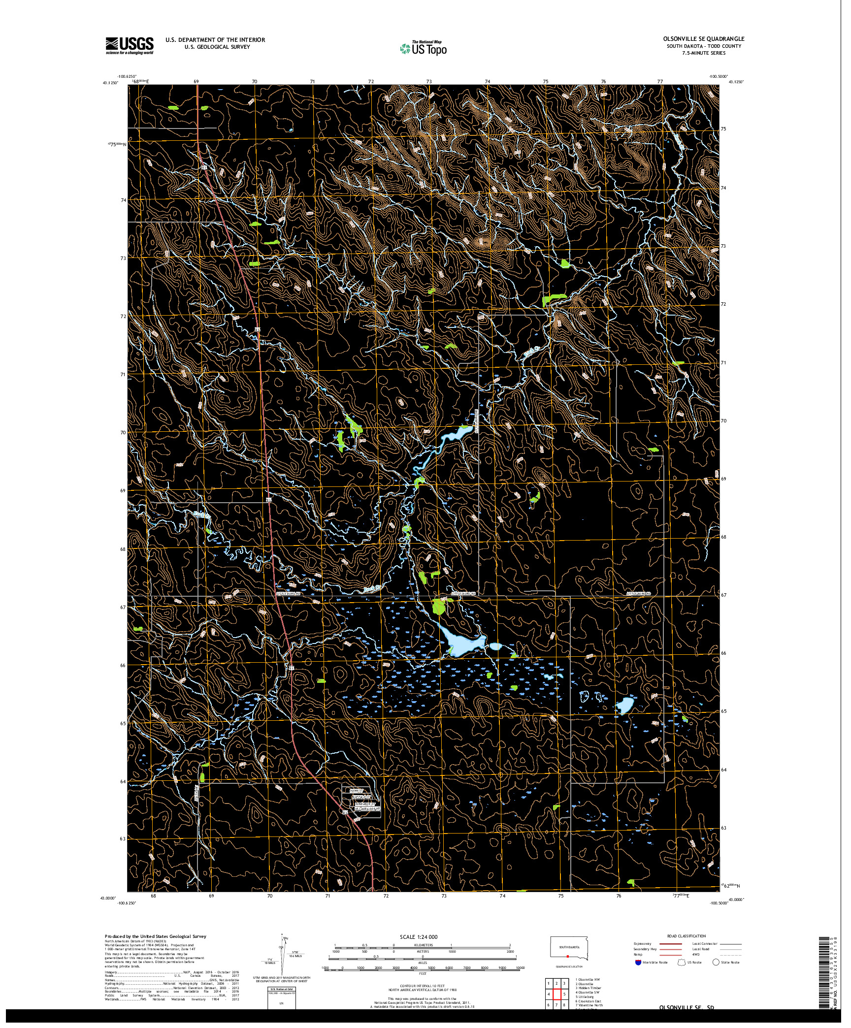 USGS US TOPO 7.5-MINUTE MAP FOR OLSONVILLE SE, SD 2017