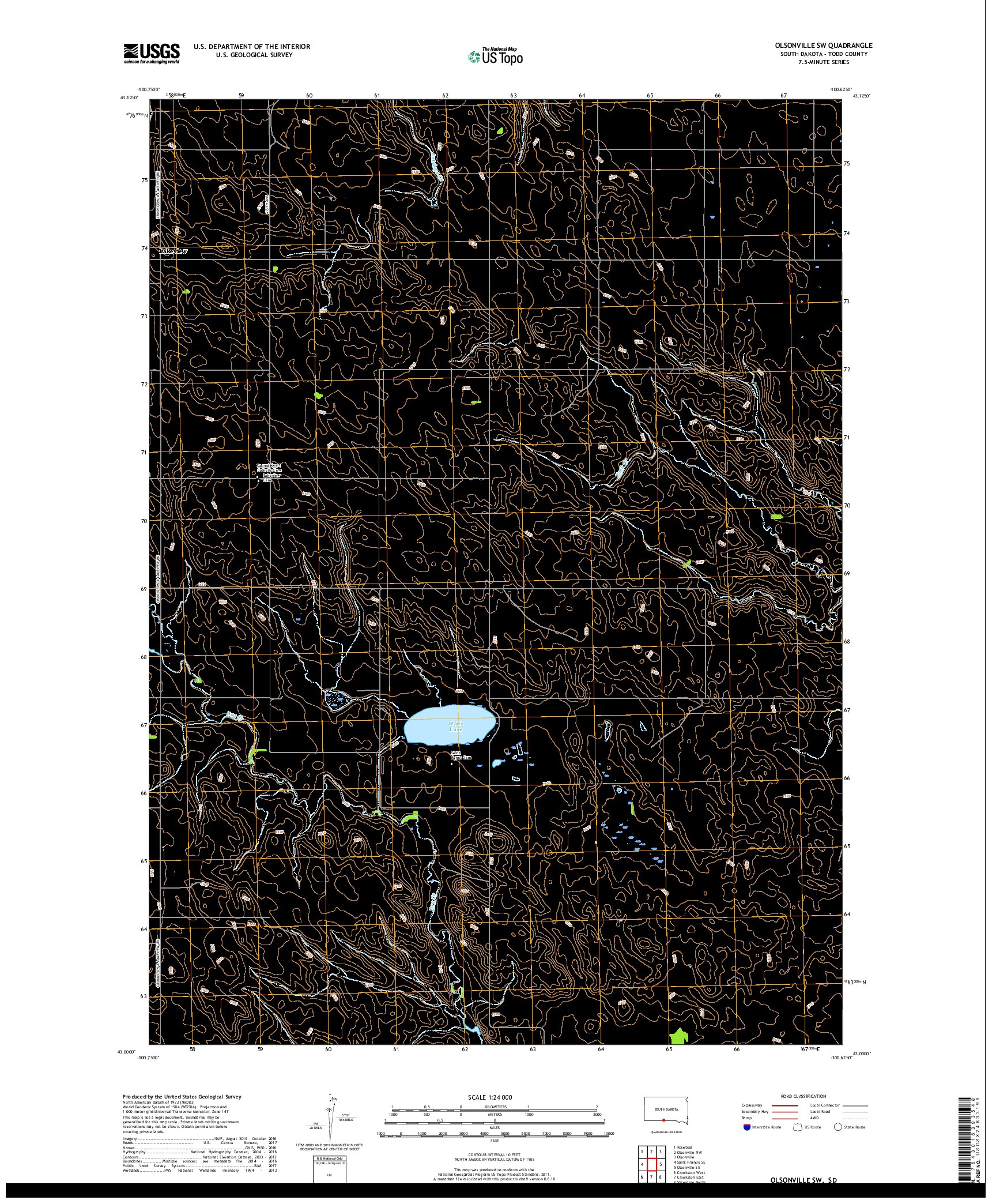 USGS US TOPO 7.5-MINUTE MAP FOR OLSONVILLE SW, SD 2017