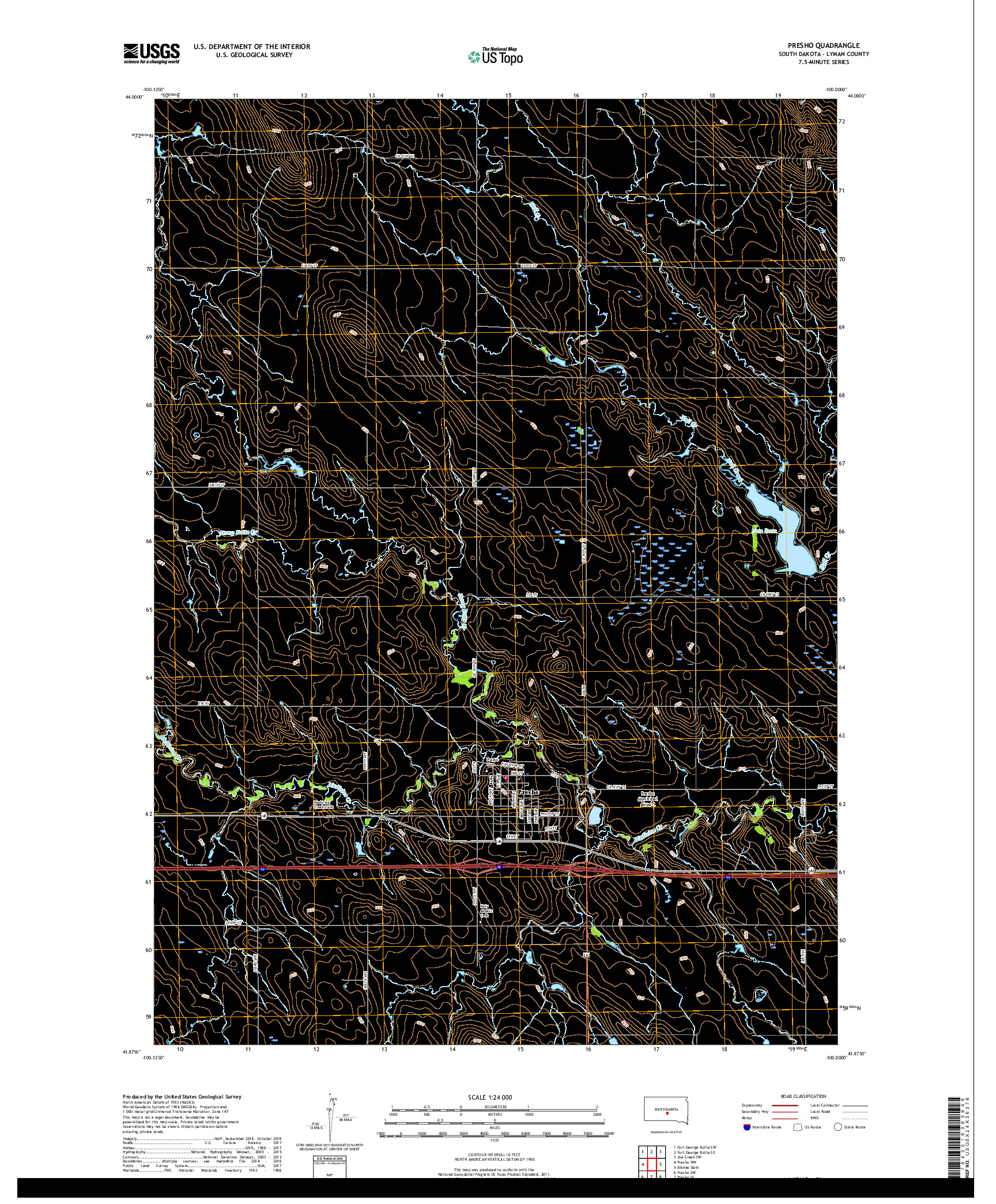 USGS US TOPO 7.5-MINUTE MAP FOR PRESHO, SD 2017