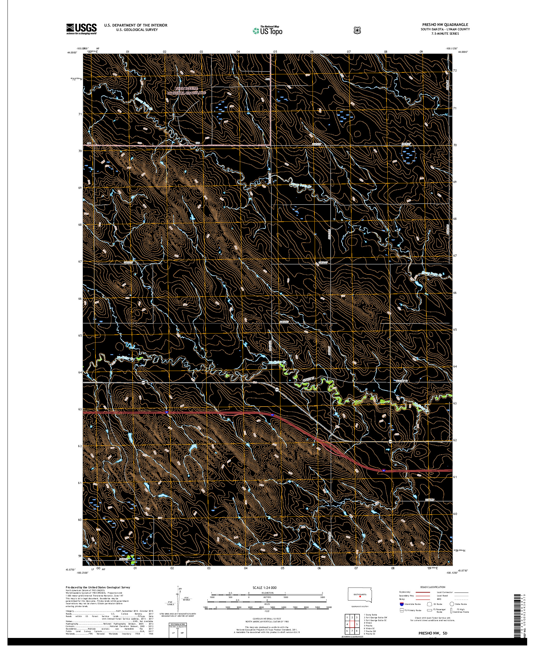 USGS US TOPO 7.5-MINUTE MAP FOR PRESHO NW, SD 2017