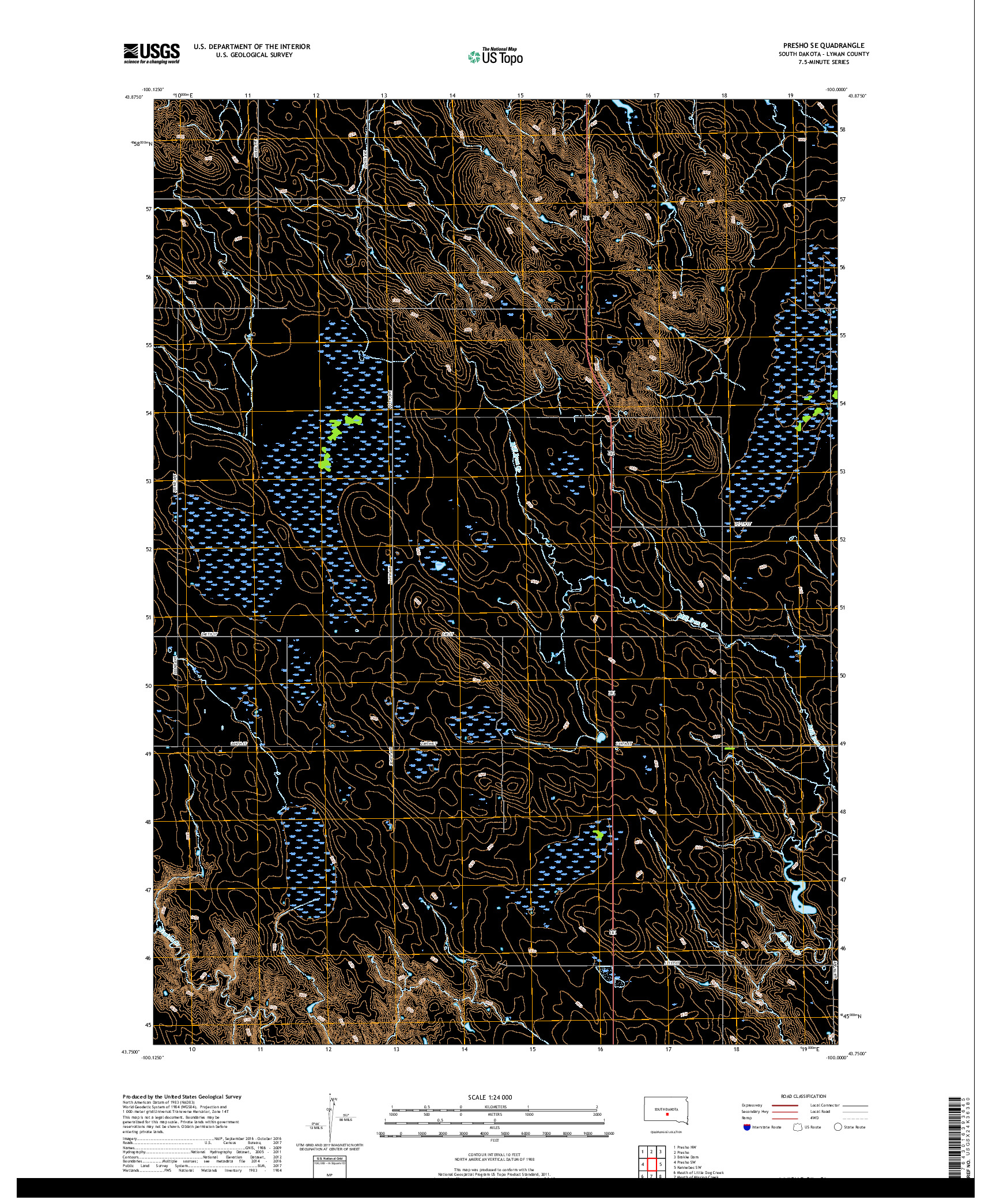 USGS US TOPO 7.5-MINUTE MAP FOR PRESHO SE, SD 2017