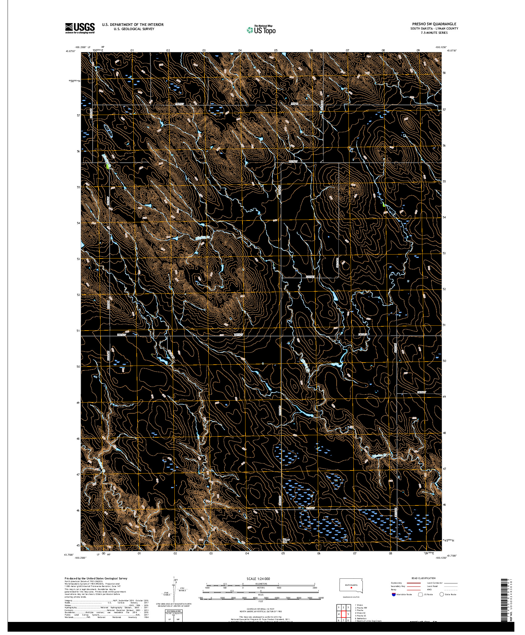 USGS US TOPO 7.5-MINUTE MAP FOR PRESHO SW, SD 2017