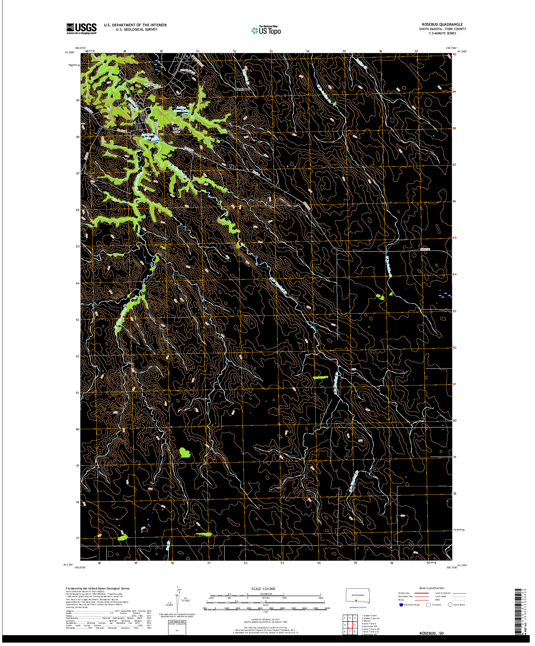 USGS US TOPO 7.5-MINUTE MAP FOR ROSEBUD, SD 2017