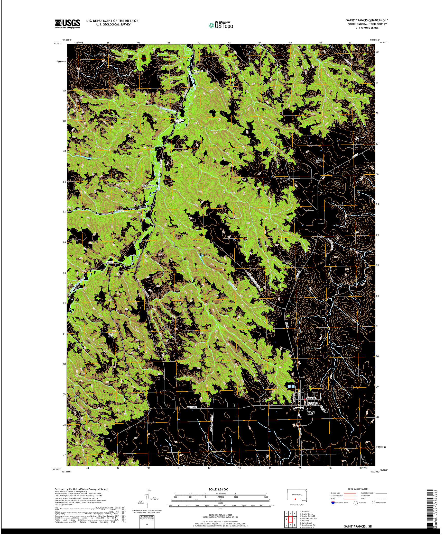 USGS US TOPO 7.5-MINUTE MAP FOR SAINT FRANCIS, SD 2017