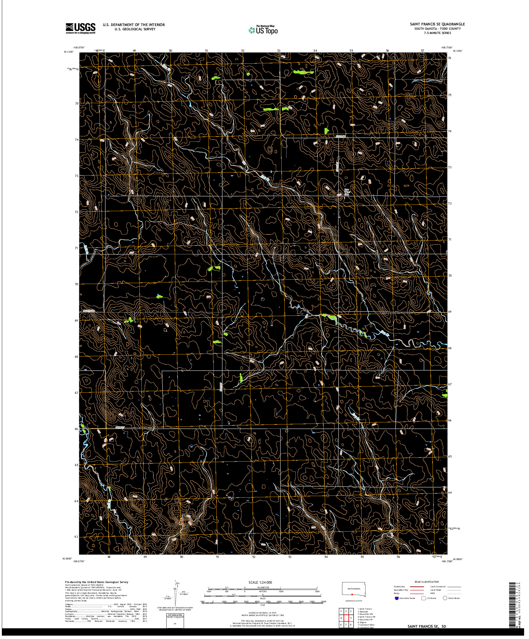 USGS US TOPO 7.5-MINUTE MAP FOR SAINT FRANCIS SE, SD 2017